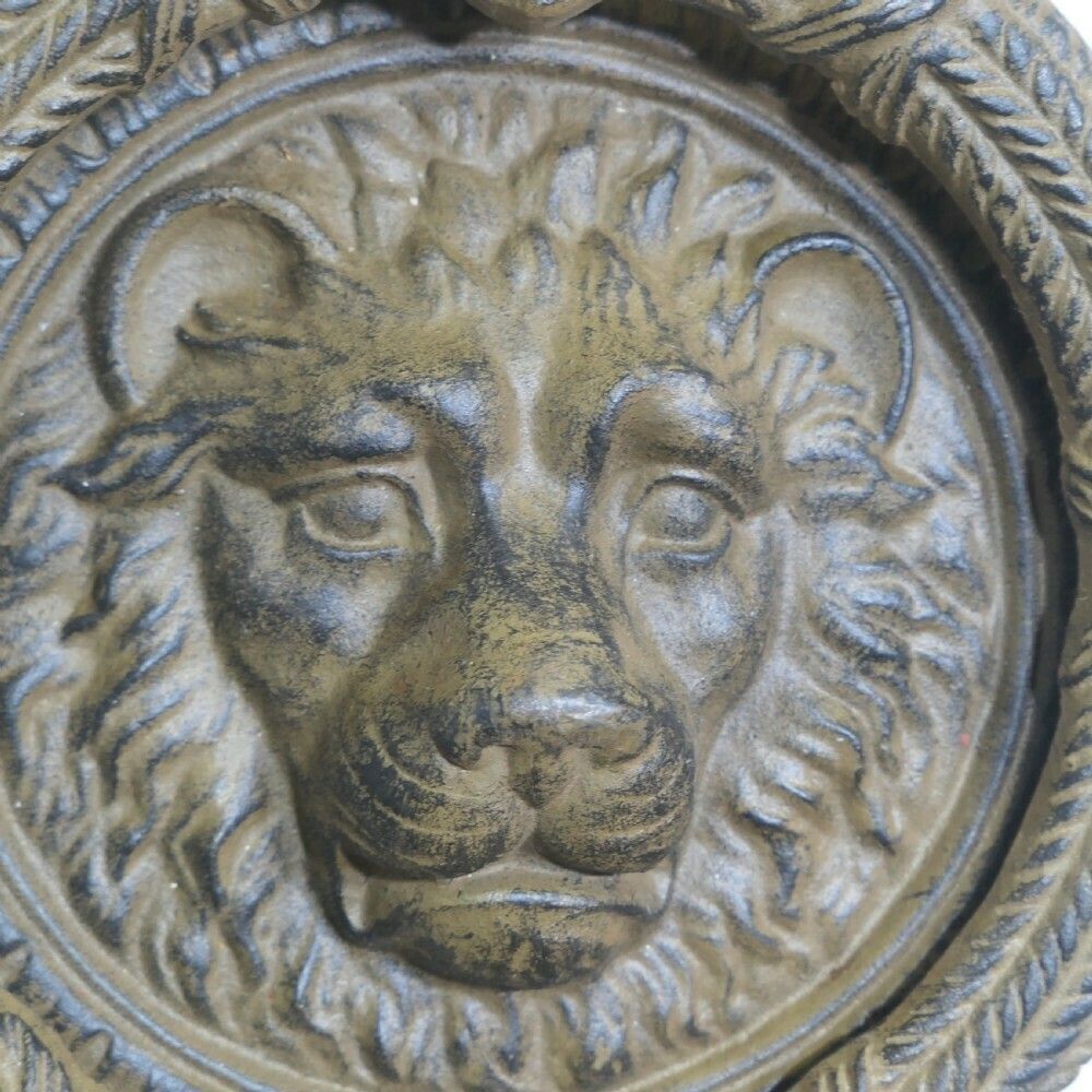 Large Gothic Lion’s Mask Iron Door Knocker photo vinterior