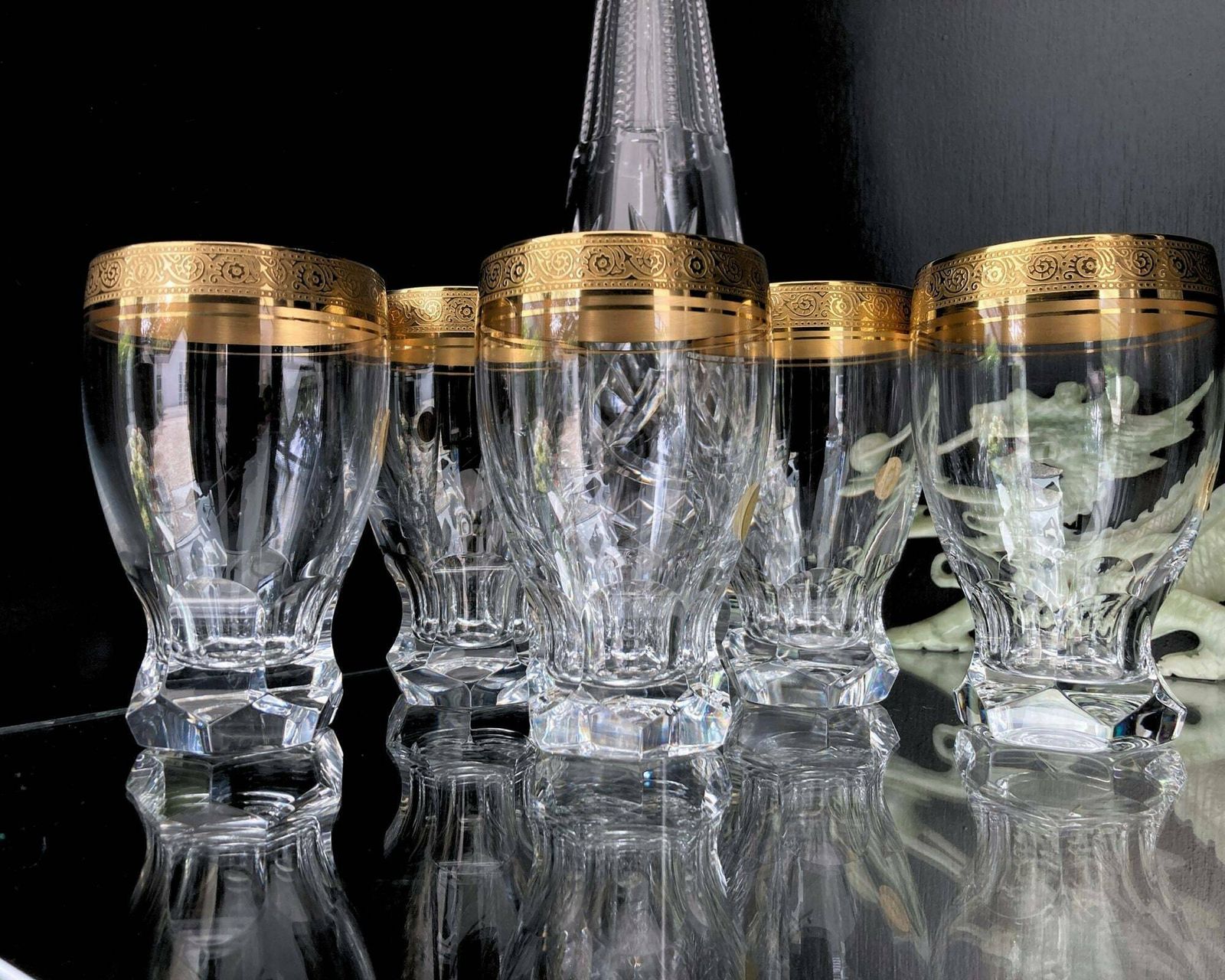 Kristallen Waterglazen Groot | 6 Stuks | 24k Goud | Theresienthal | Ca. Jaren 1950 photo buy