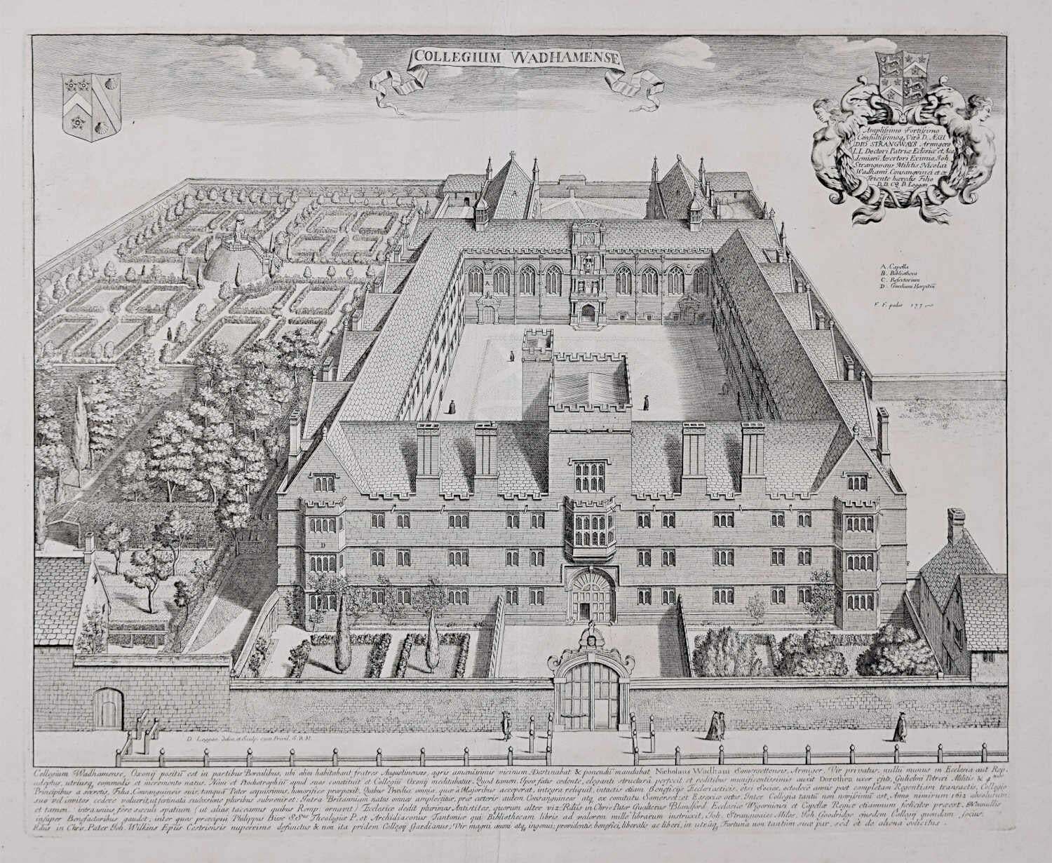 David Loggan Wadham College, Oxford 1675 Engraving By David Loggan 1675 photo Art