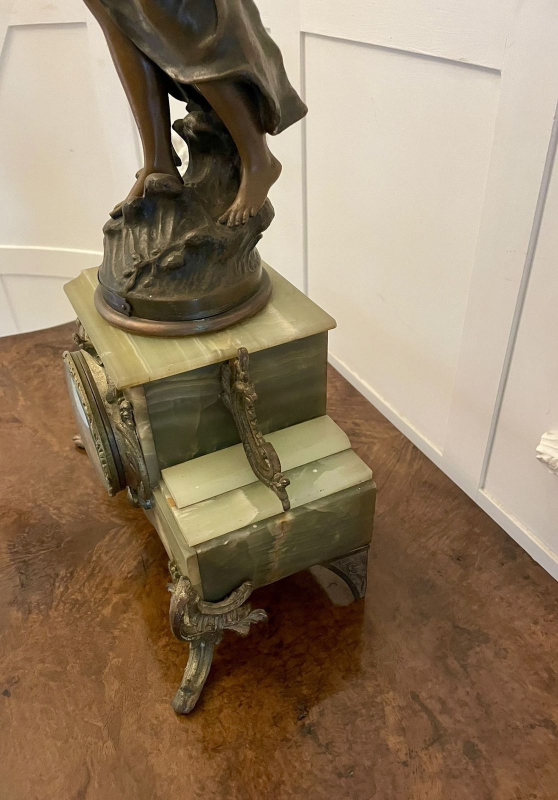 Antique French Onyx And Spelter Clock Depicting Amphitrite After Auguste Moreau photo furniture