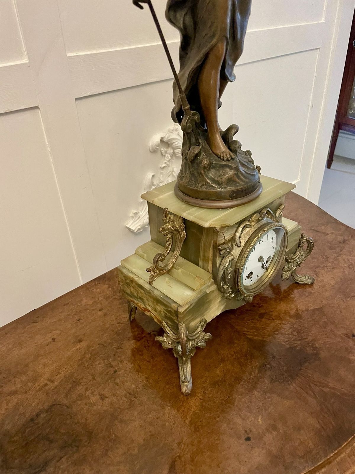 Antique French Onyx And Spelter Clock Depicting Amphitrite After Auguste Moreau photo for sale