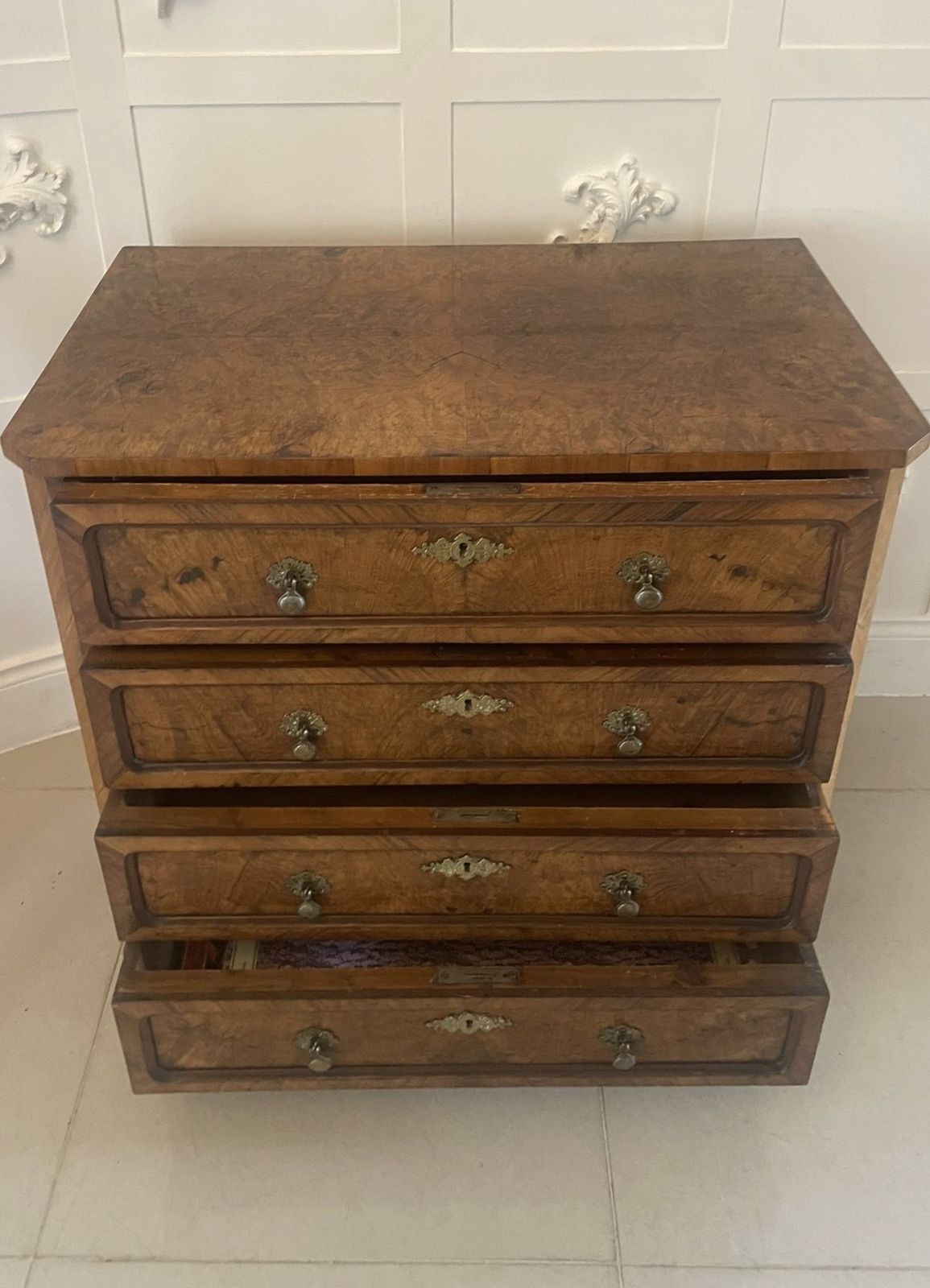 Antique 19th Century Outstanding Quality Burr Walnut Chest Of Four Drawers photo Furniture