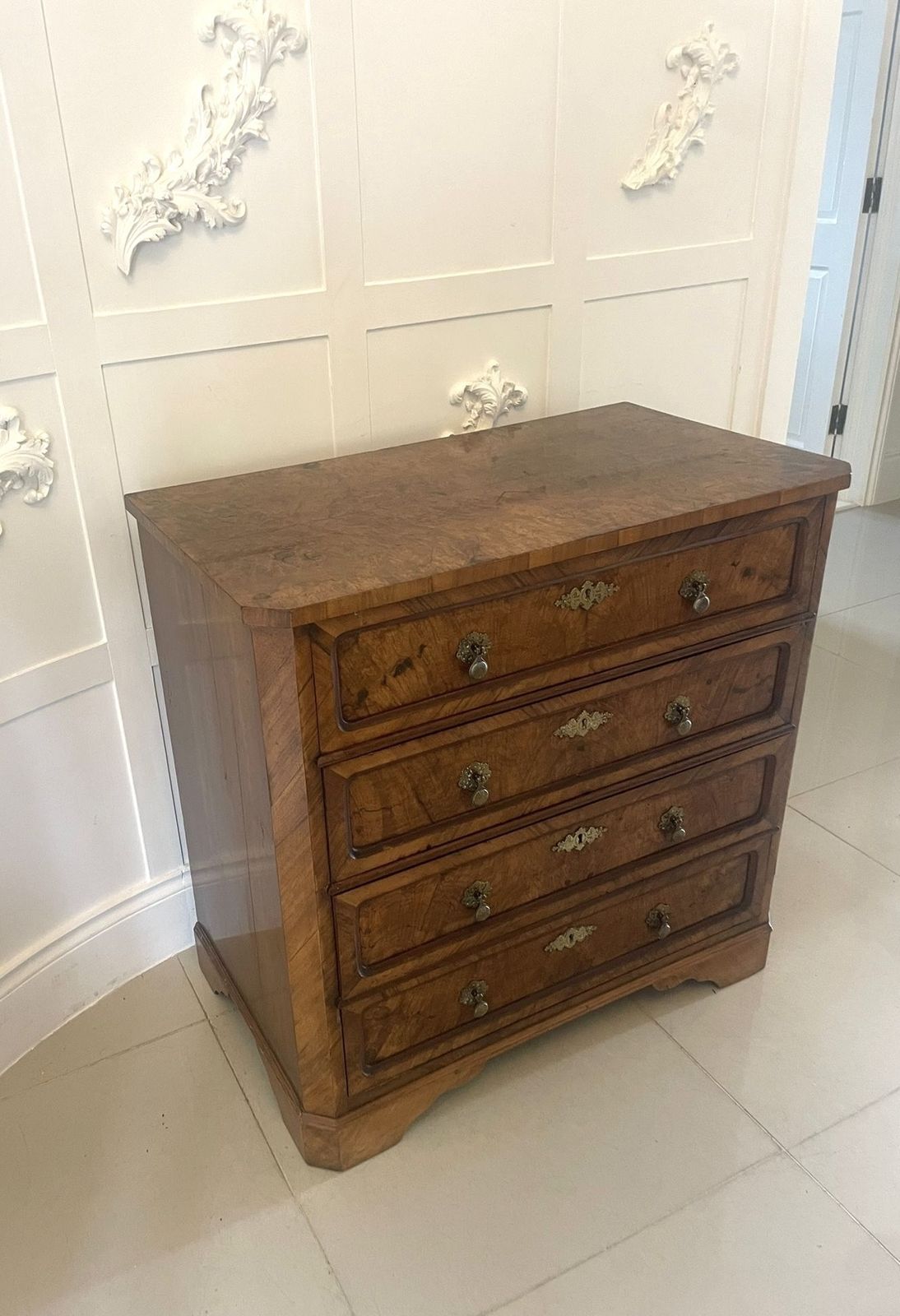 1785.0 Antique 19th Century Outstanding Quality Burr Walnut Chest Of Four Drawers photo