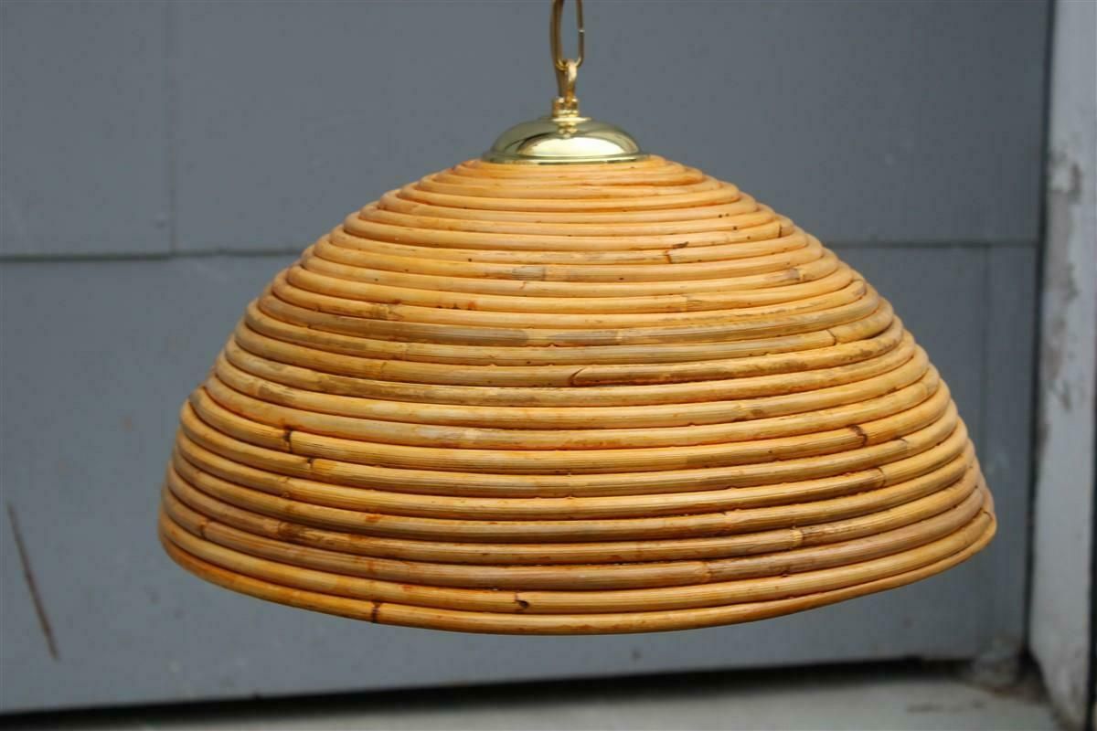 Pair Mid Century Round Chandelier Bamboo Italian Design Vivai Del Sud 1950s photo for sale