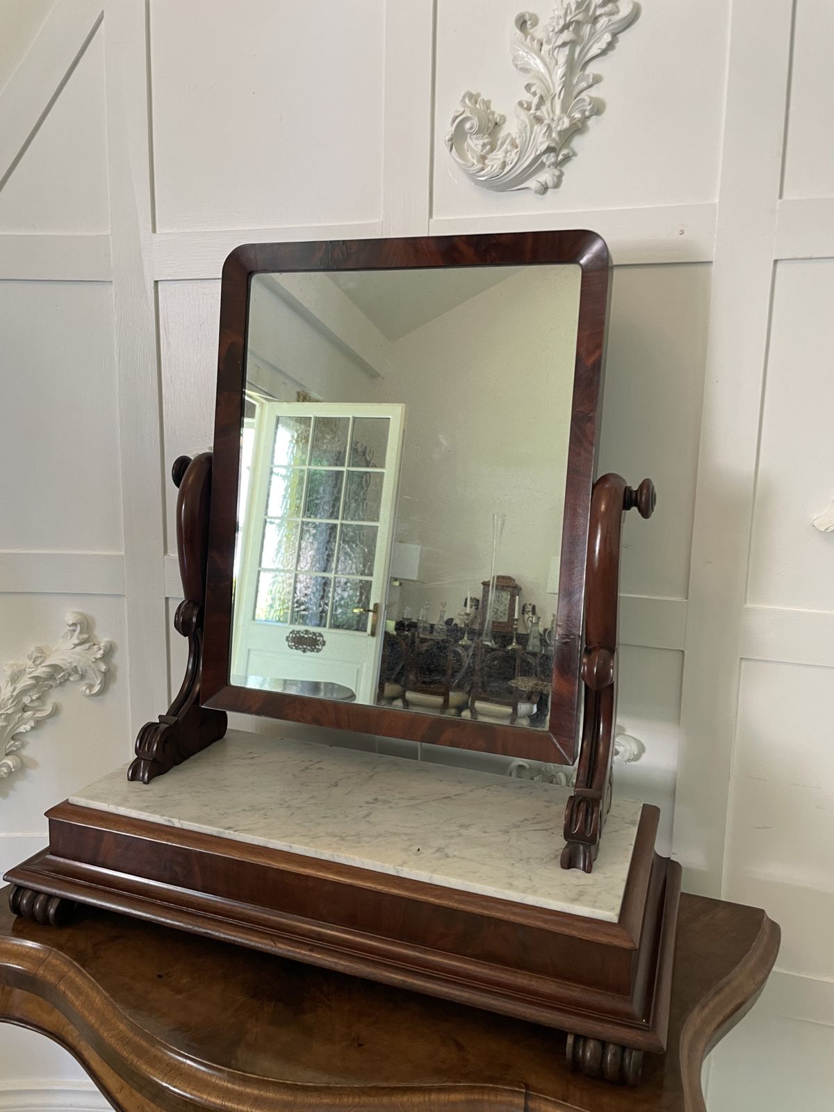 Large Antique 19th Century Mahogany And Marble Topped Swing Mirror photo vinterior