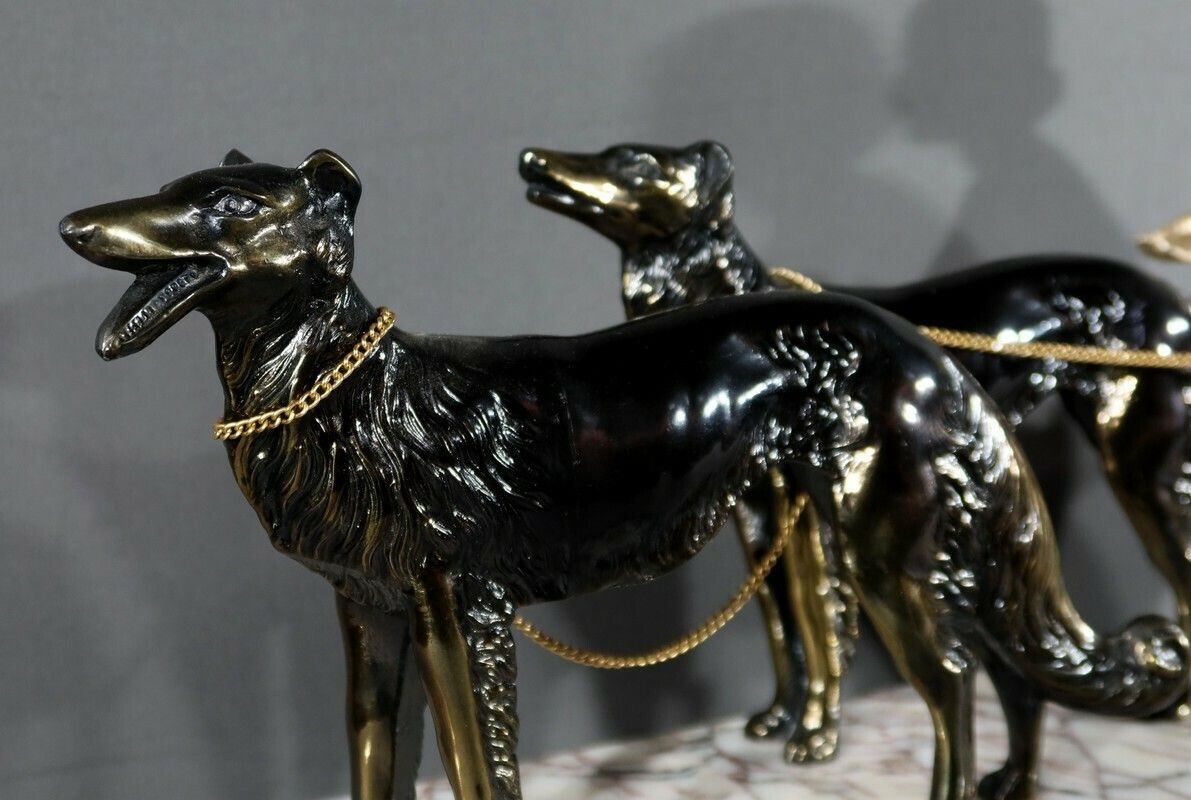 Woman With Greyhounds In Patinated Metal, Art Deco Period – 1930 photo vintage