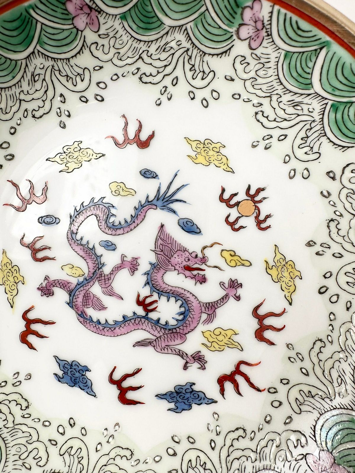Japanese Porcelain & Brass Bowl Made In Hong Kong Exclusively For Horchow Collection, Dragon Motif photo Home Decor