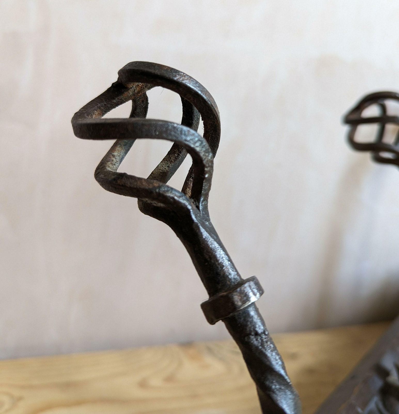 photo furniture Vintage French Wrought Iron & Oak Coat Hooks Or Hat Hooks Hanging Hooks