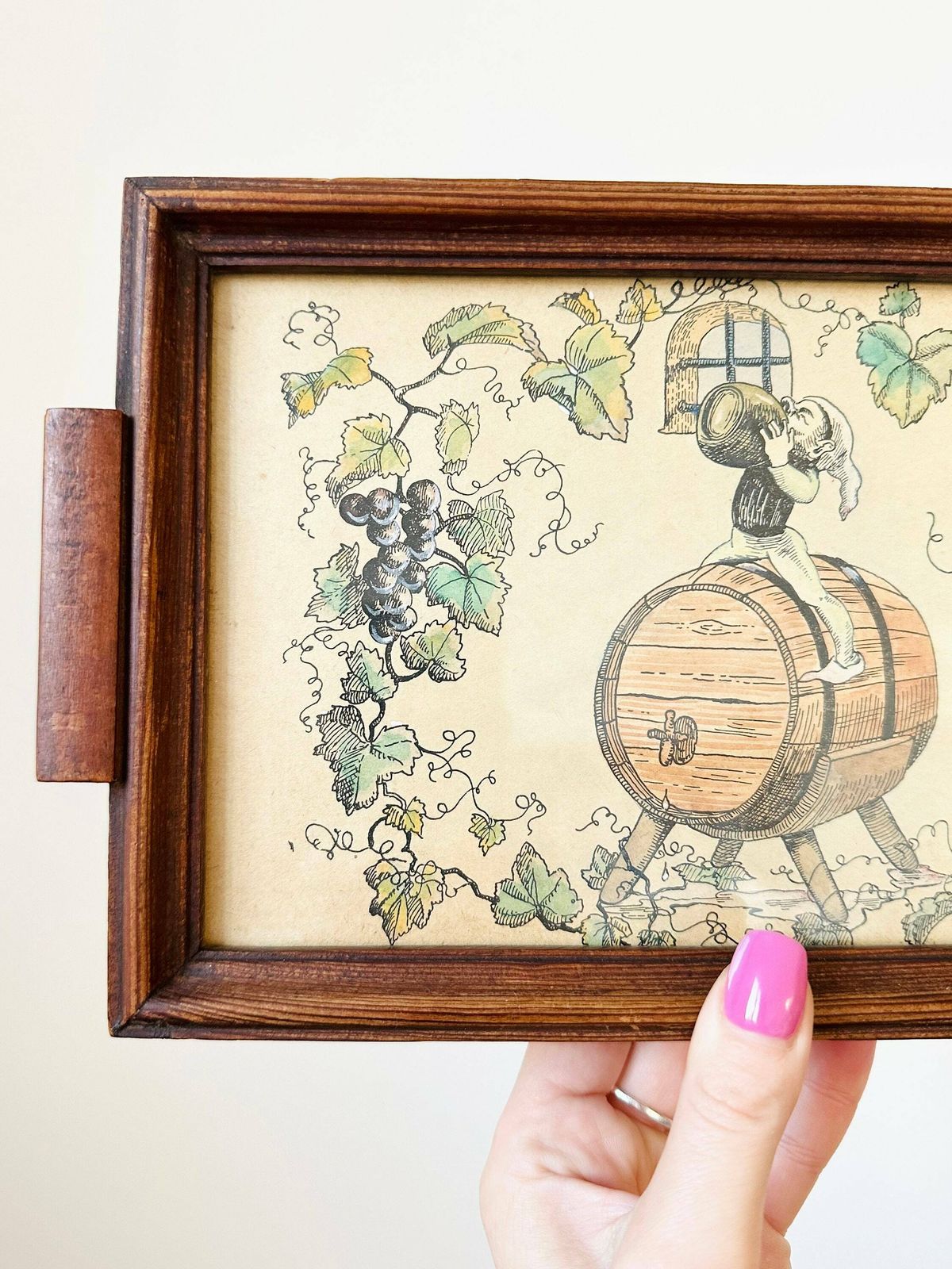 Wooden Tray With Watercolour Painting, Handmade Wooden Tray, Decorative Serving Tray photo for sale