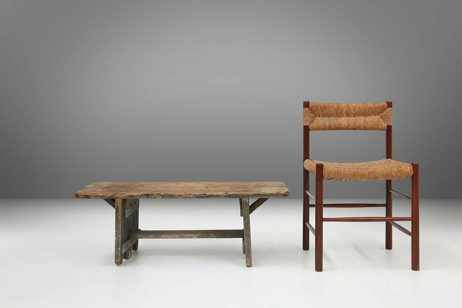 Grey Wooden Bench, France, 1890s photo furniture