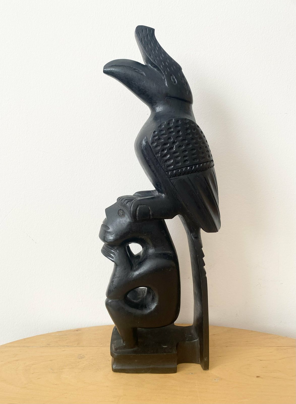 African Wooden Sculpture, Man With Bird, Ebony Statue, African Art photo Art