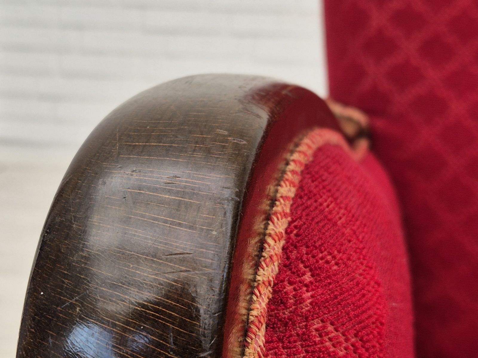 1950s, Danish Design, Armchair, Original Condition, Red Cotton Wool Fabric. photo furniture