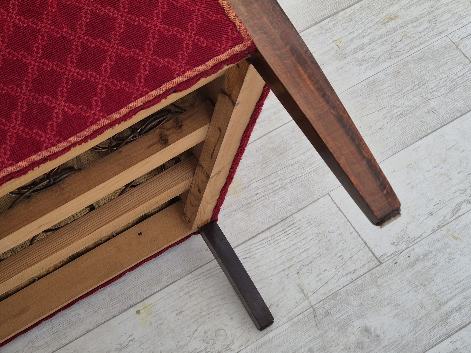 Furniture 1950s, Danish Design, Armchair, Original Condition, Red Cotton Wool Fabric. photo
