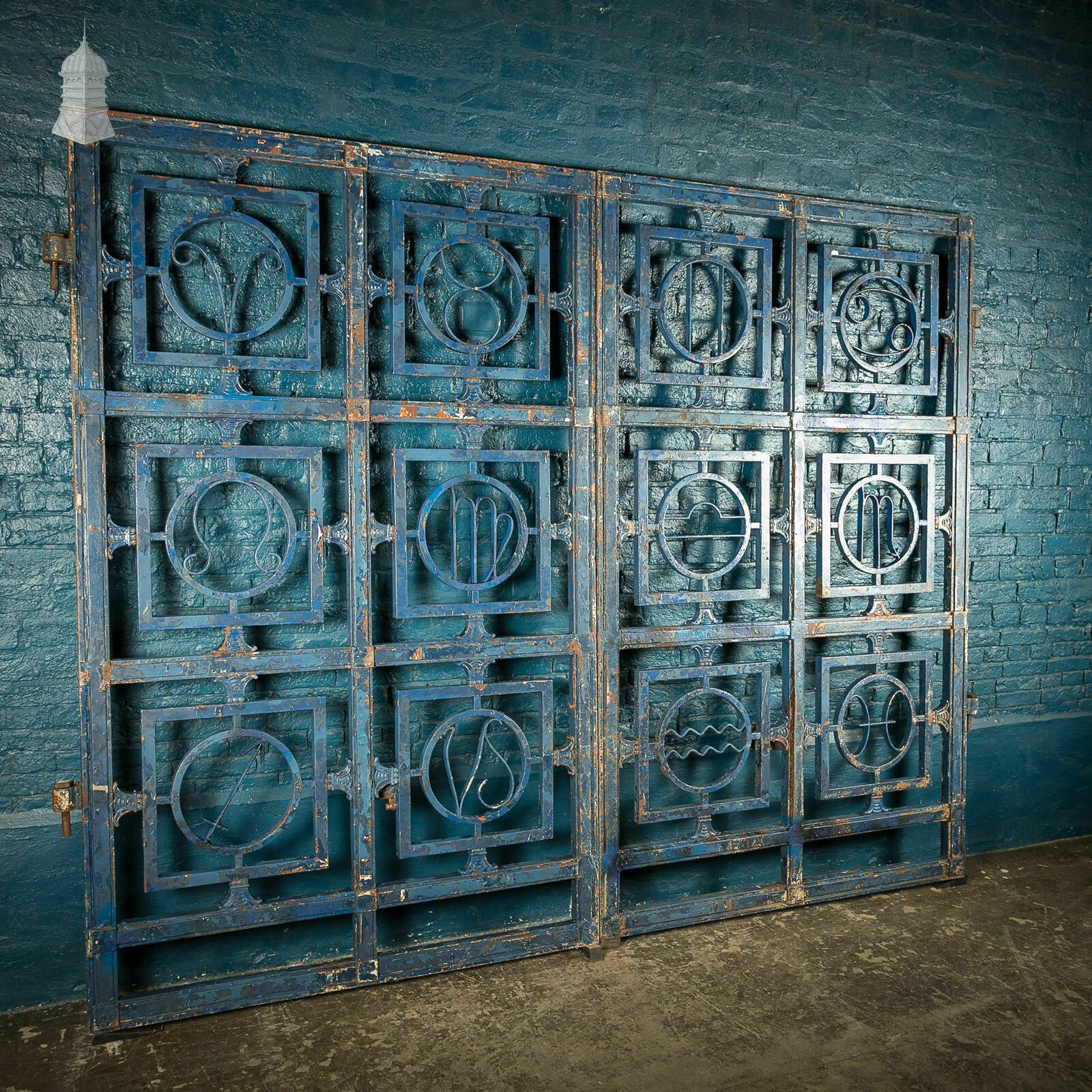 Pair Of Large Cast Iron Gates With Zodiac Symbols photo Home Fixtures