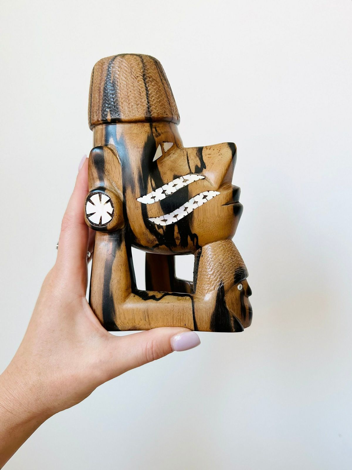Hand Carved Nguzunguzu Mother Of Pearl Figure, Tribal Art, The Solomon Islands Oceanic Art, Wood Statue, Man Cave Decor photo furniture