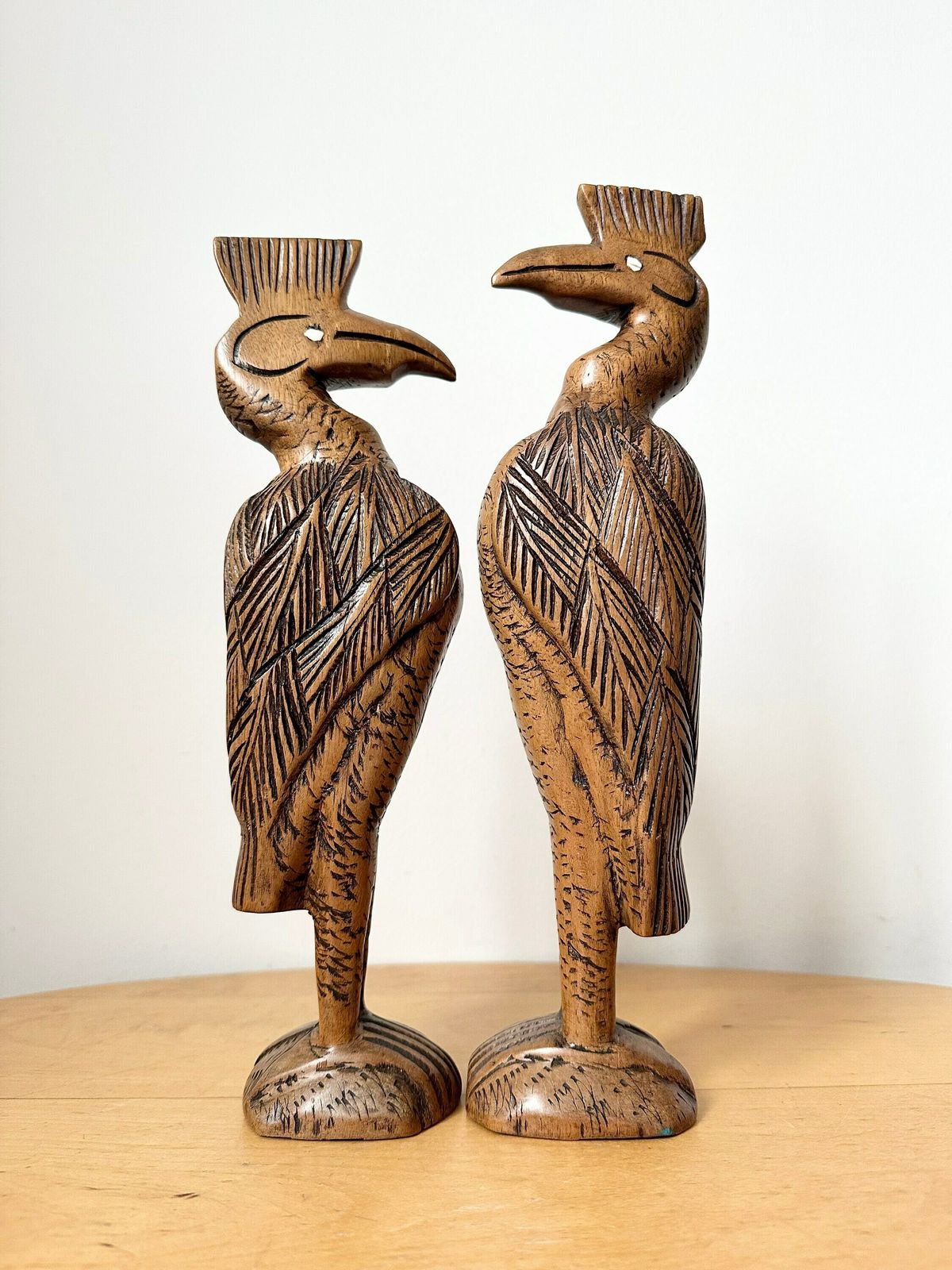 Pair Of Wood Birds, Hand Carved Birds photo vintage