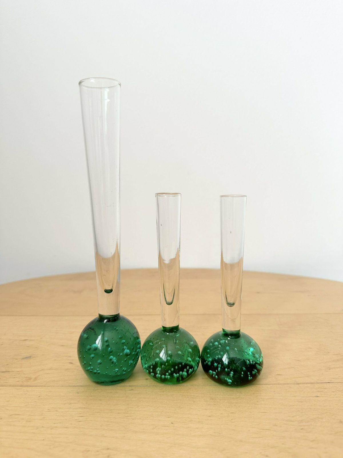 Vintage Glass Vases, Set Of 3 Single Flower Vases, Slim Neck Vases photo furniture
