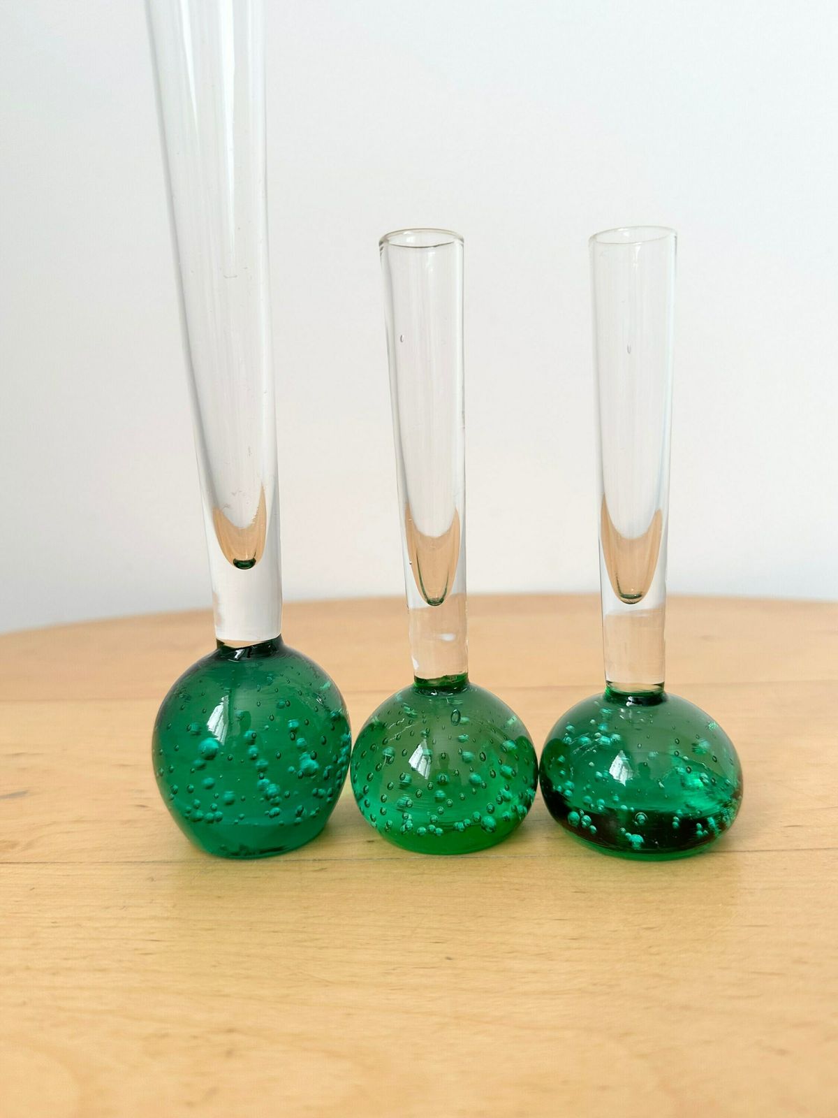 Vintage Glass Vases, Set Of 3 Single Flower Vases, Slim Neck Vases photo for sale