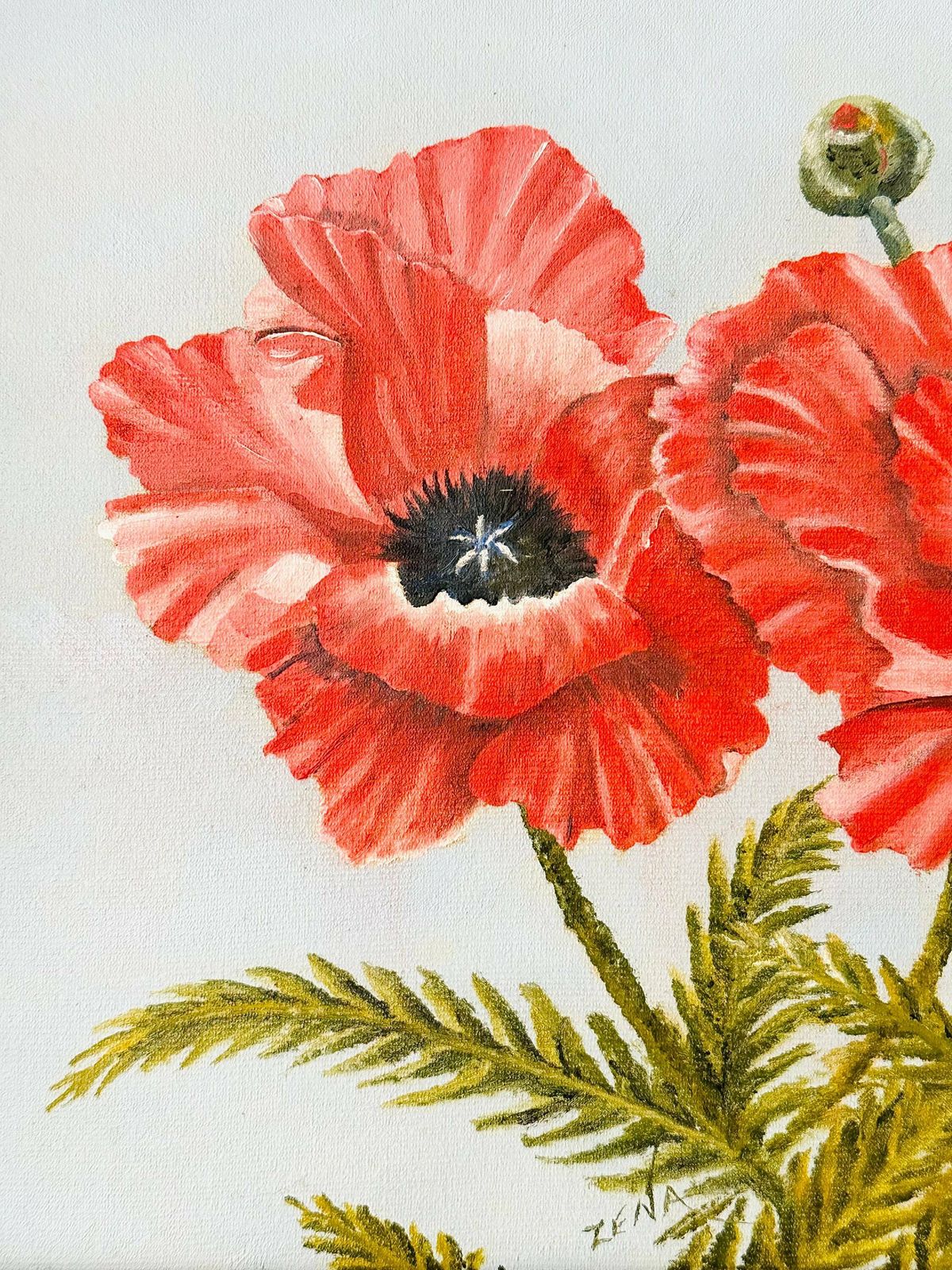 Framed Oil Painting On Canvas Board, Red Poppies Painting, Still Life, Floral Painting photo furniture