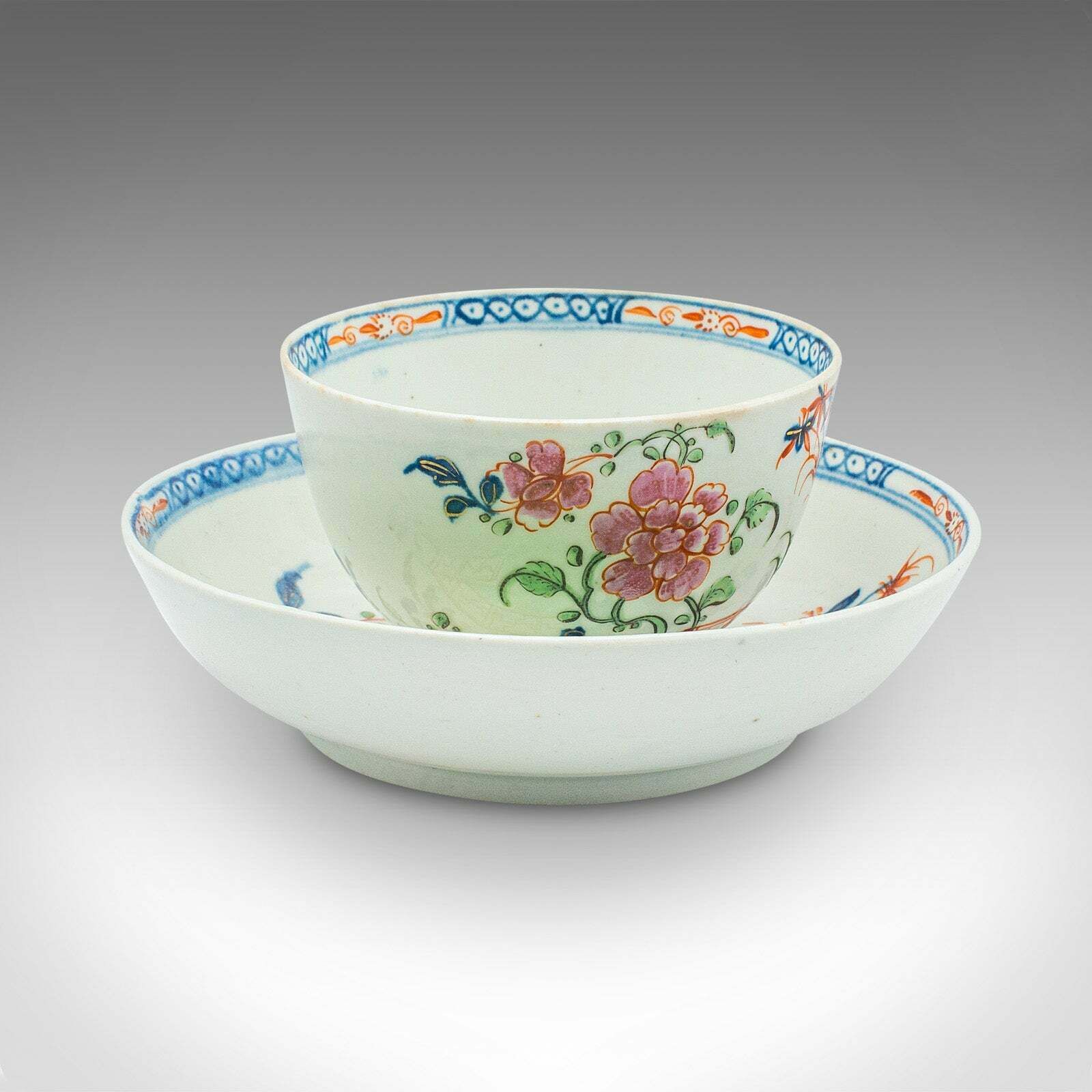 Antique Trio Of Small Oriental Teacups, Chinese Ceramic, Famille Rose, Victorian photo for sale