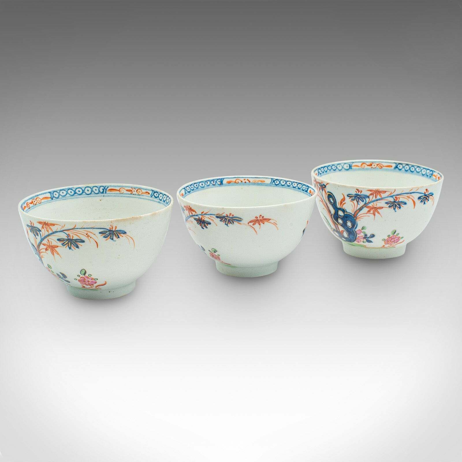 Antique Trio Of Small Oriental Teacups, Chinese Ceramic, Famille Rose, Victorian photo buy