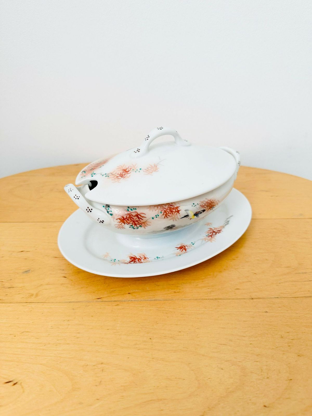Japanese Kutani Porcelain Sauce Dish, Gravy Boat With Plate, Hand Painted Dish photo furniture