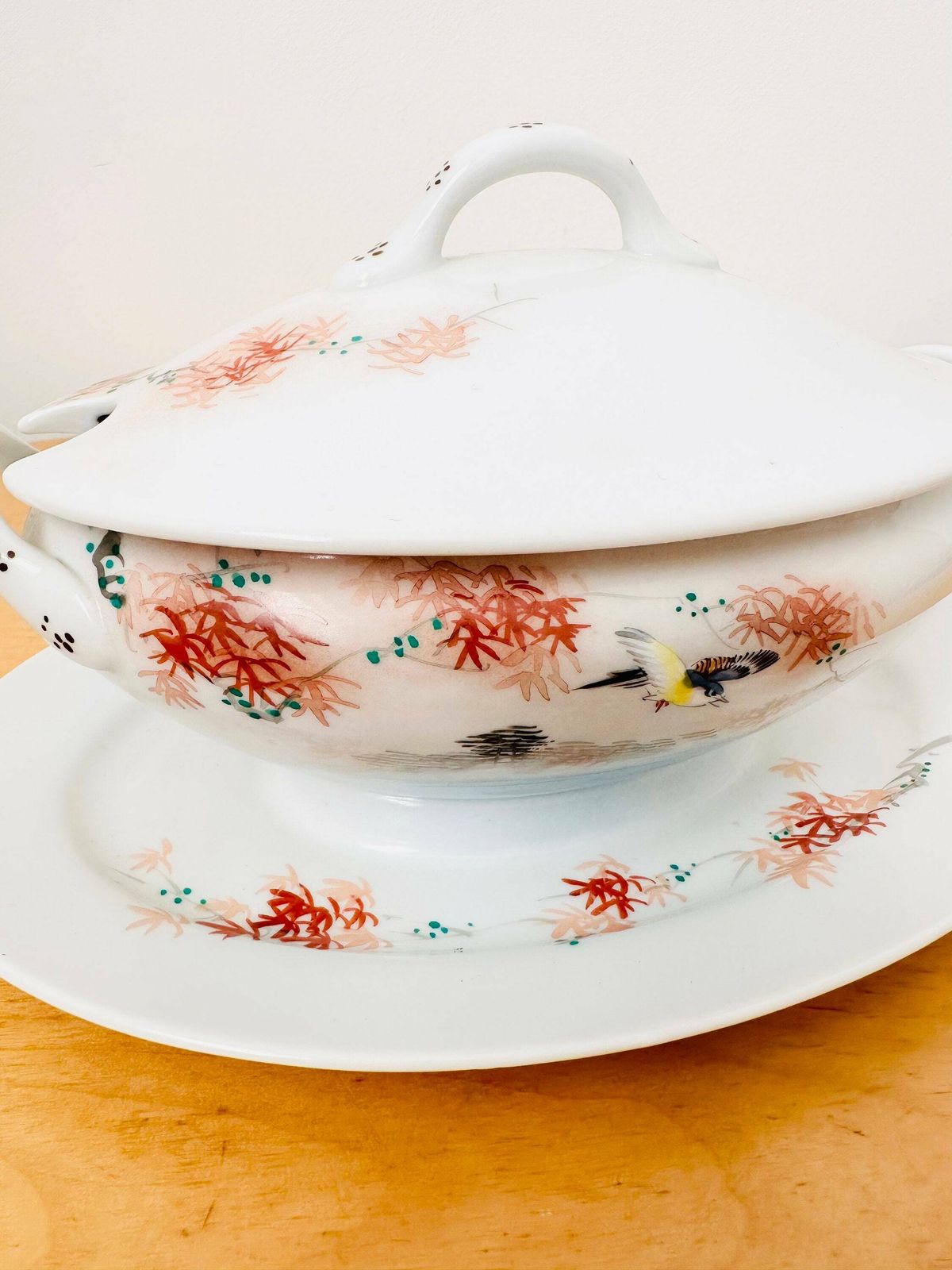 Japanese Kutani Porcelain Sauce Dish, Gravy Boat With Plate, Hand Painted Dish photo Home Decor