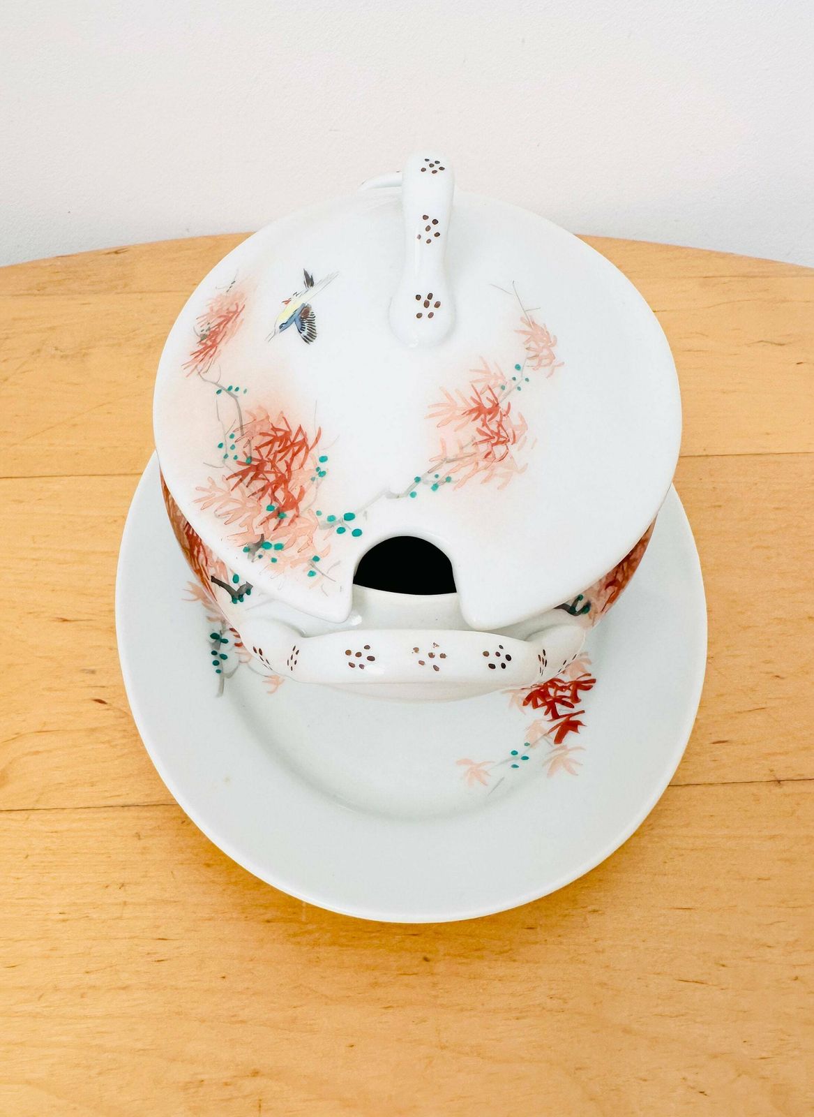 Japanese Kutani Porcelain Sauce Dish, Gravy Boat With Plate, Hand Painted Dish photo buy