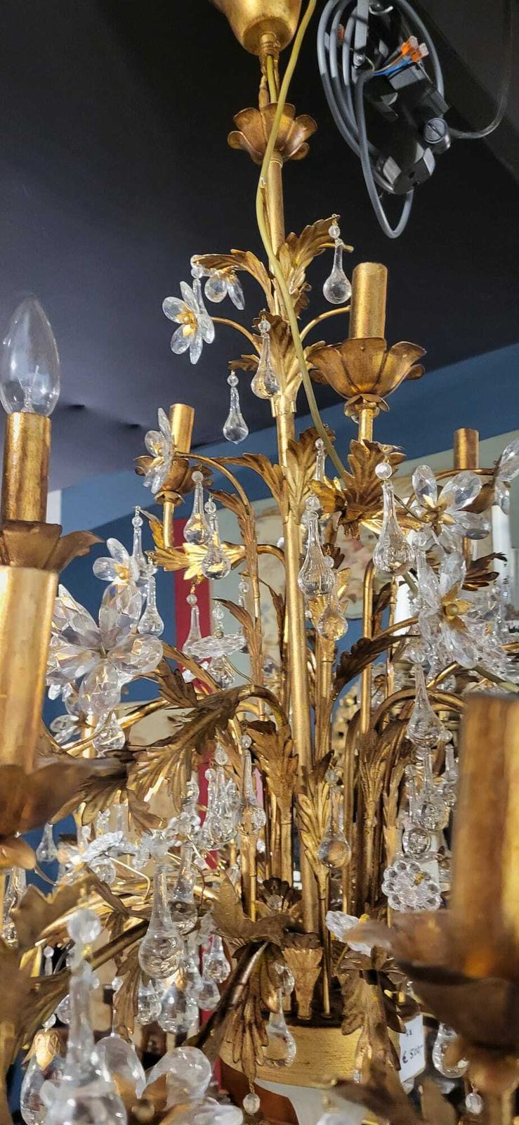 Stunning, Italian, 1930’s Gilt Metal, Murano Crystal Chandelier photo furniture