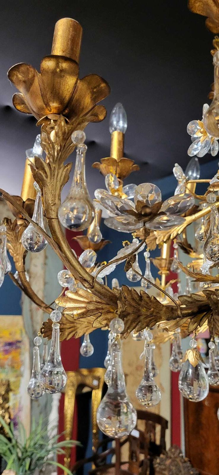 Stunning, Italian, 1930’s Gilt Metal, Murano Crystal Chandelier photo Lighting