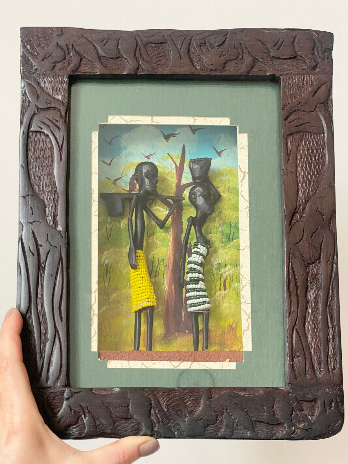 African Shadow Box, Framed African Man And Woman Figurines, Tanzania, African Wall Hanging photo 120.0