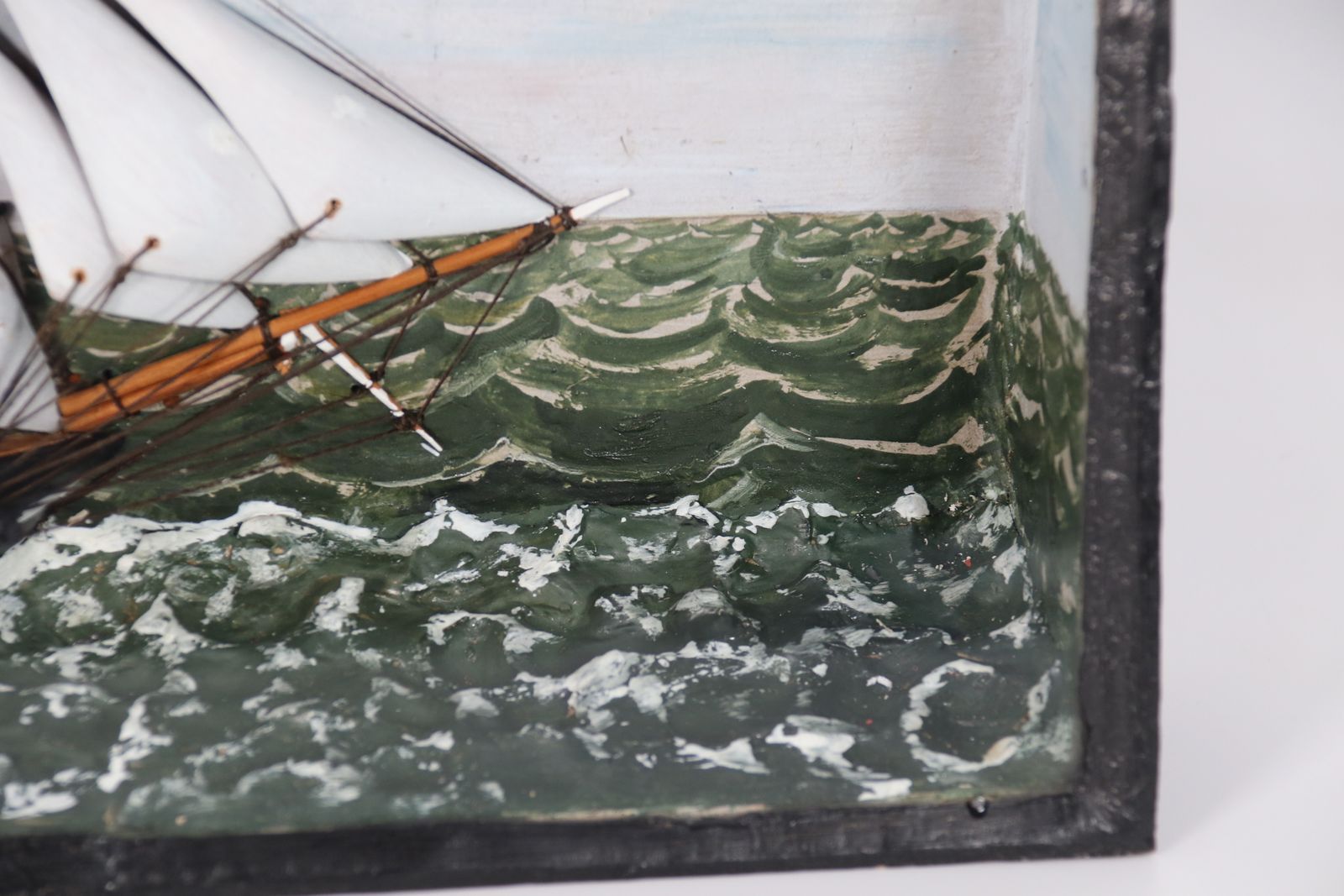 A 19th  Century Folk Art Diorama Of Two Sailing Vessels Racing At Sea Circa 1860 photo vintage