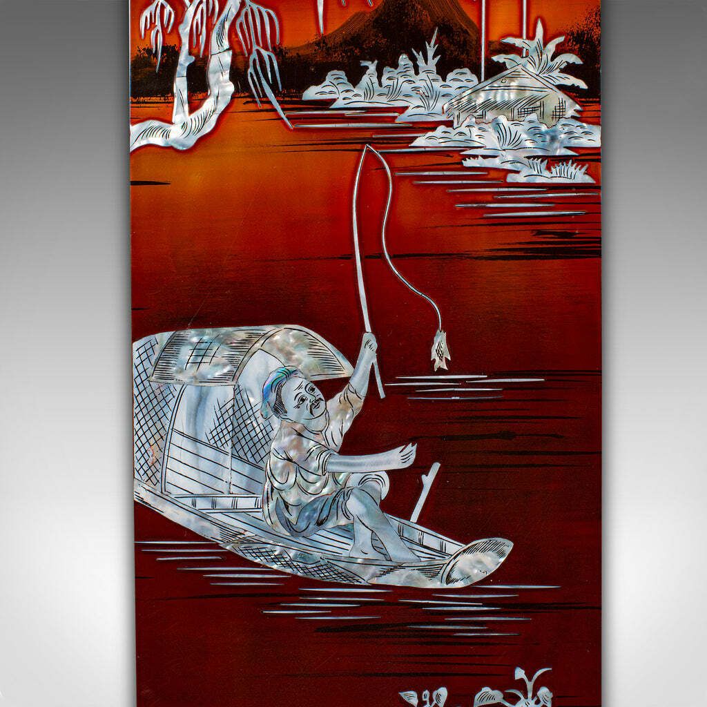 Vintage Set Of Wall Panels, Chinese, Lacquer, Mother Of Pearl, Oriental Display photo vintage