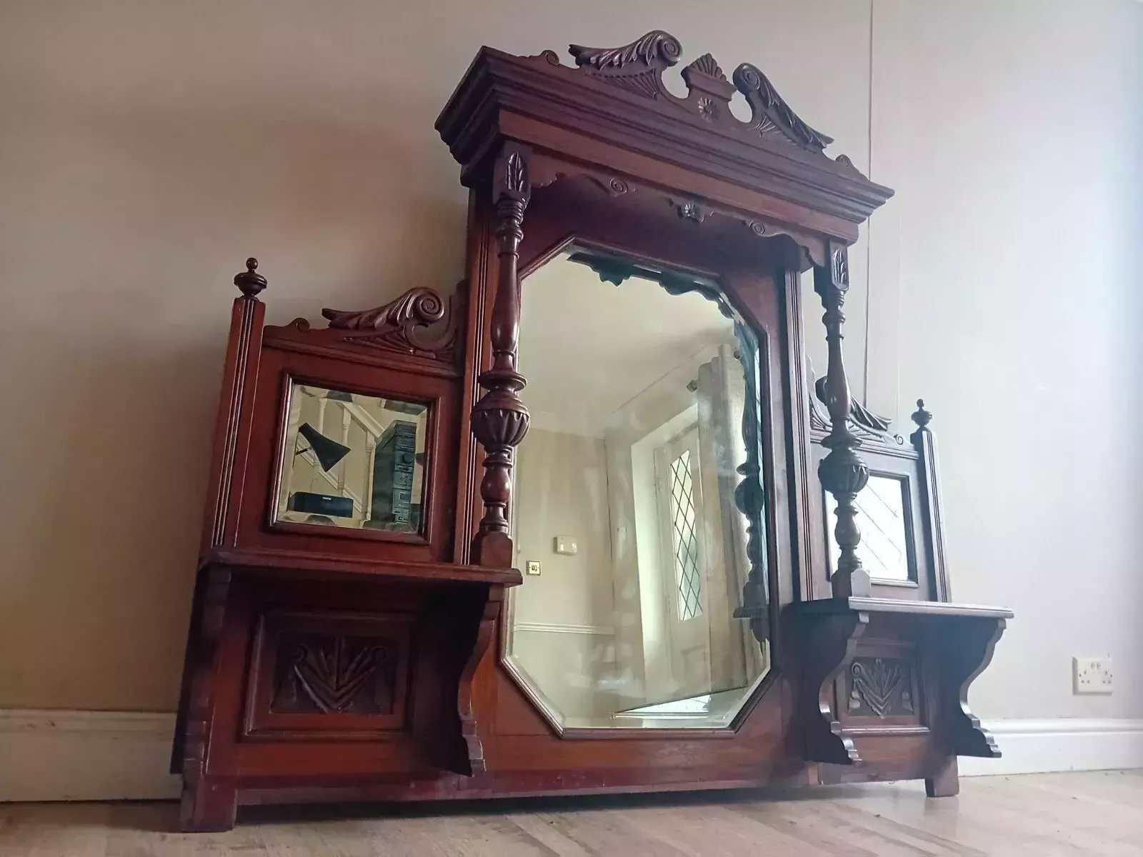 Beautiful Circa 1880 Victorian Mahogany Antique Overmantel Mirror