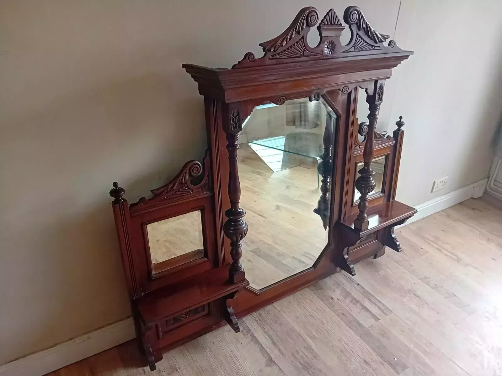 Beautiful Circa 1880 Victorian Mahogany Antique Overmantel Mirror photo furniture