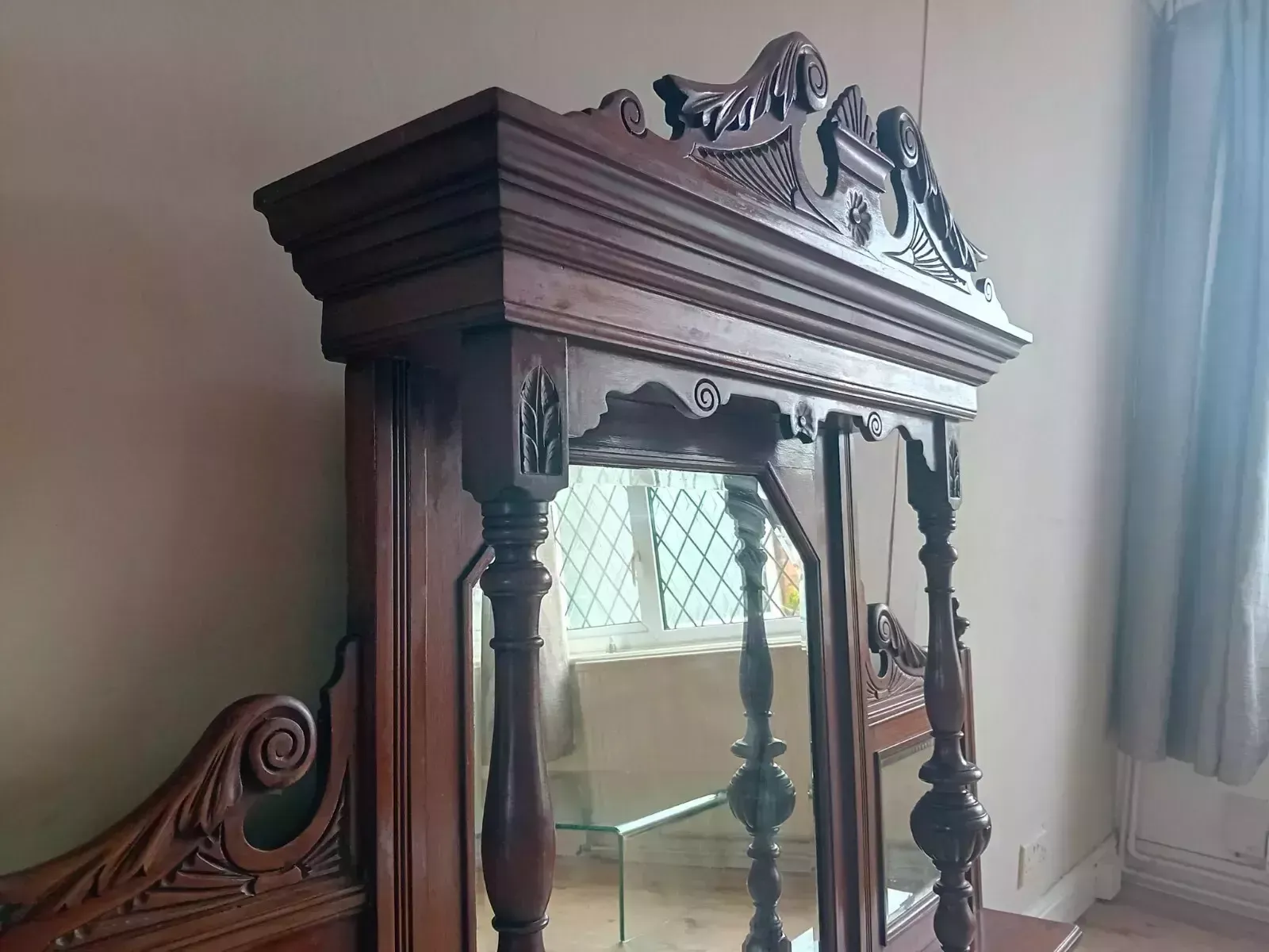 330.0 Beautiful Circa 1880 Victorian Mahogany Antique Overmantel Mirror photo