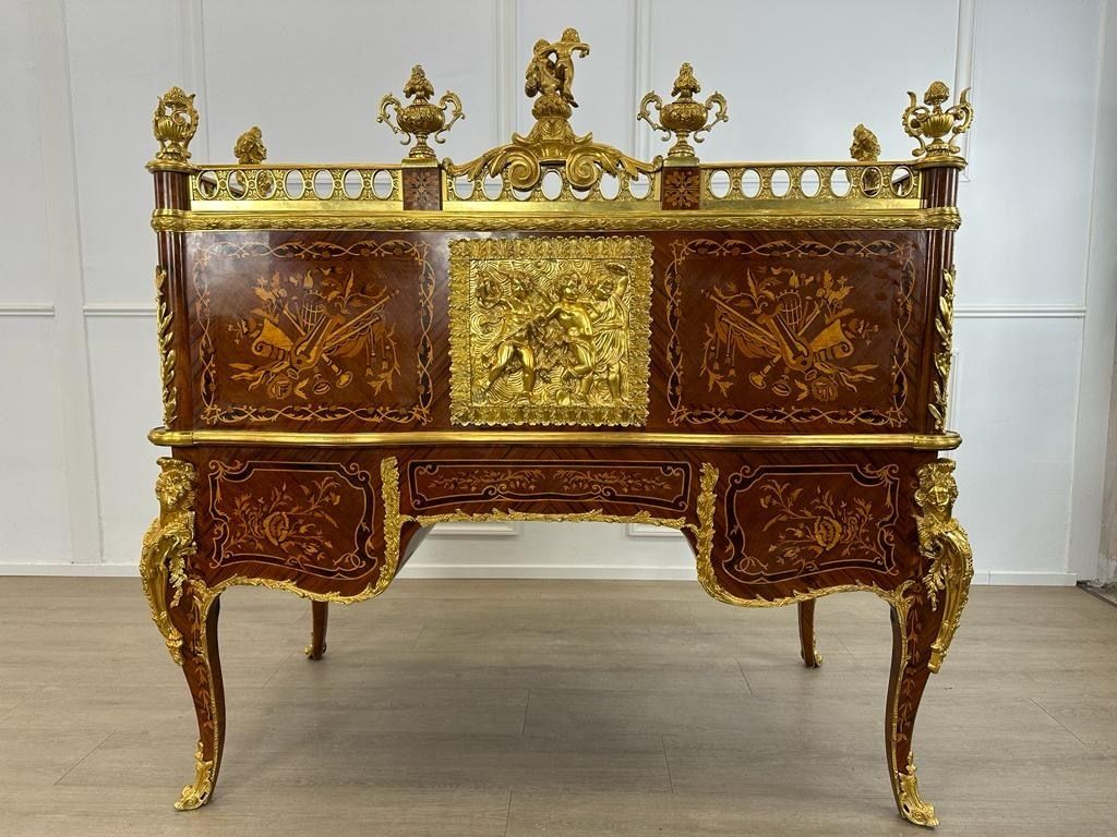 Fantastic, Linke Inspired, French Antique Bureau With Bronze Decoration photo vinterior