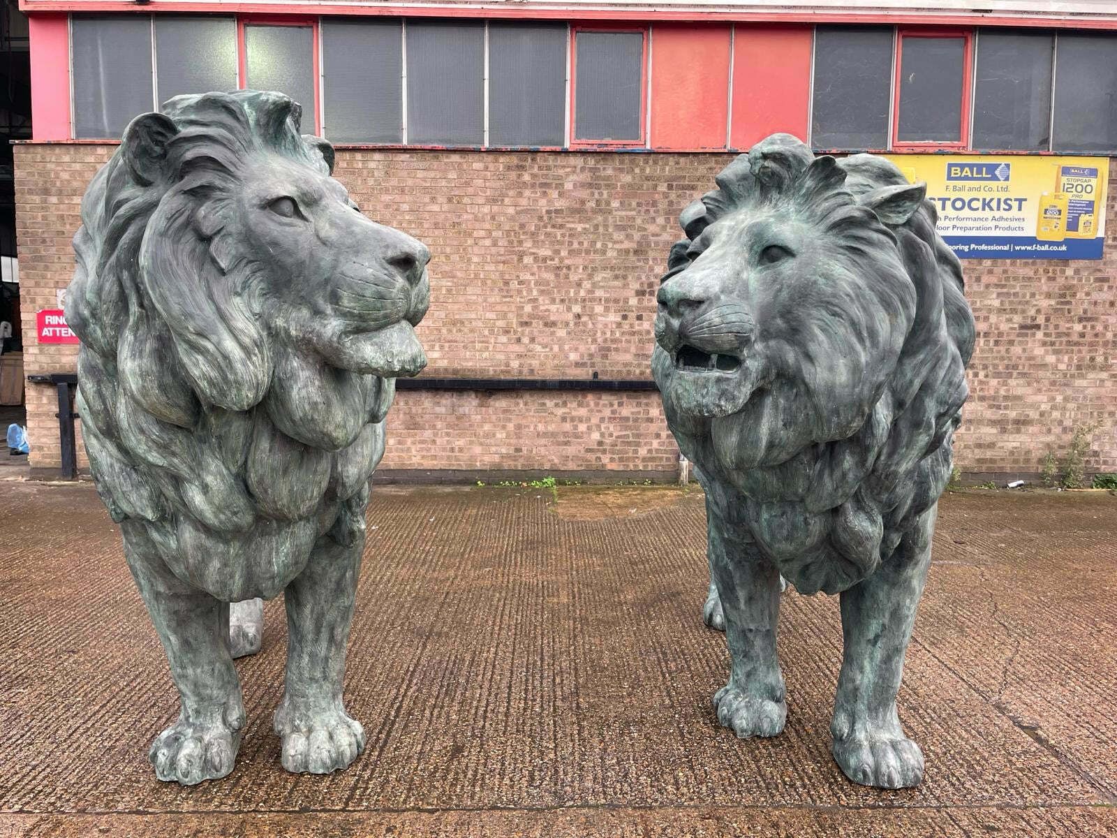 Huge, Pair Of Antique Bronze Lions From Italy