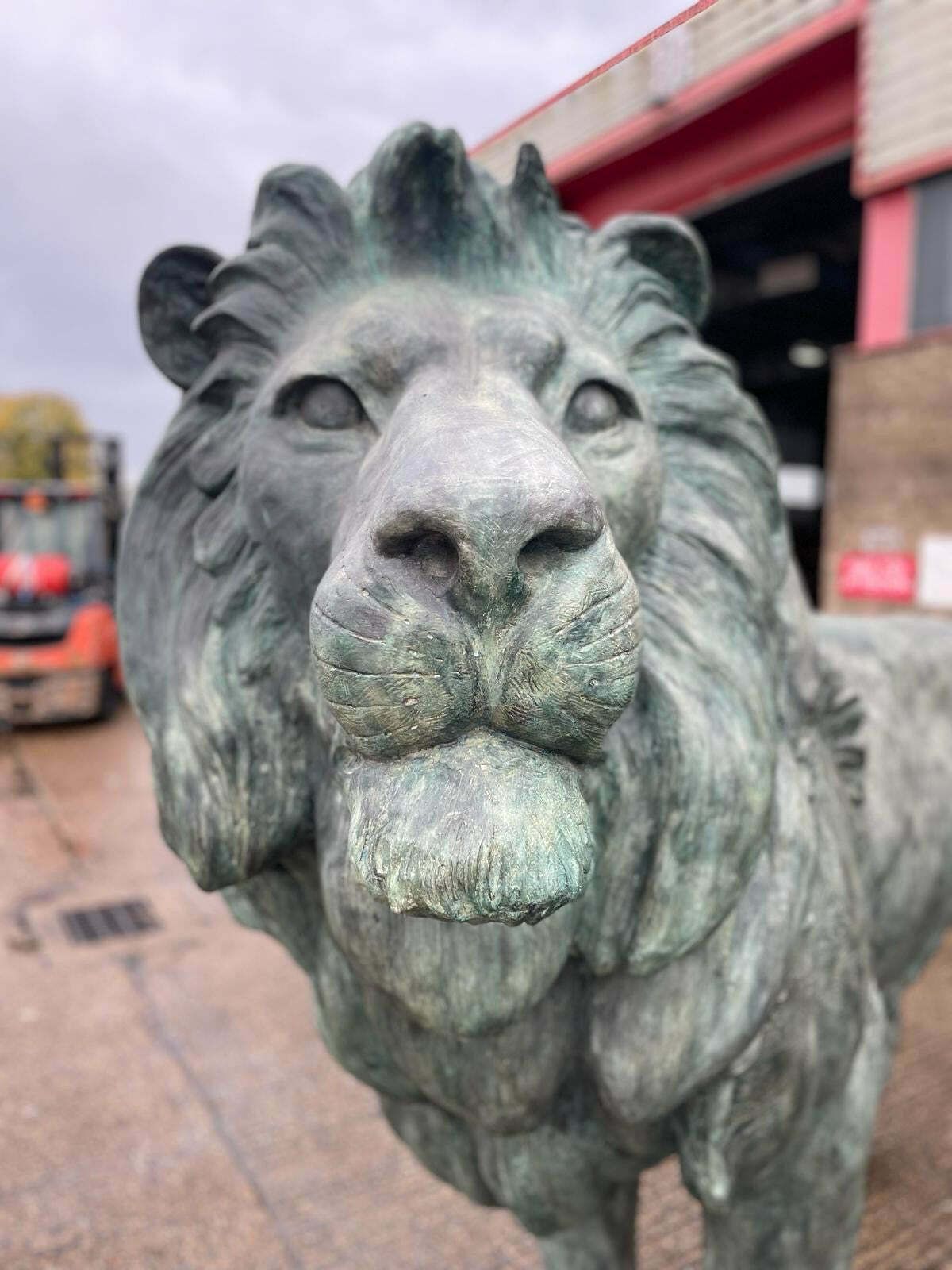 Huge, Pair Of Antique Bronze Lions From Italy photo Art