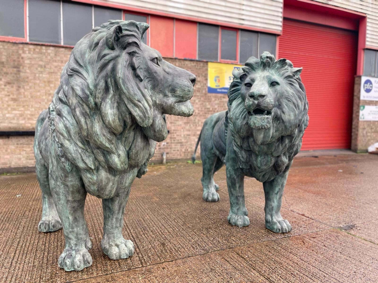 Huge, Pair Of Antique Bronze Lions From Italy photo vintage