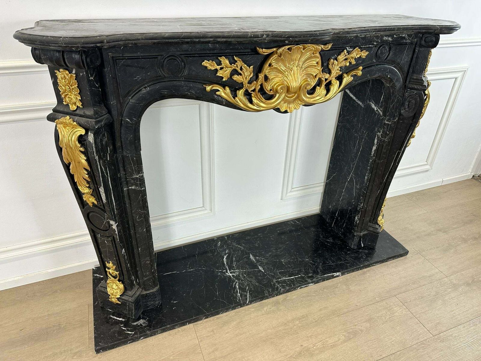 Stunning, Rococo Black Marble Fireplace With Ormolu Detailing photo furniture