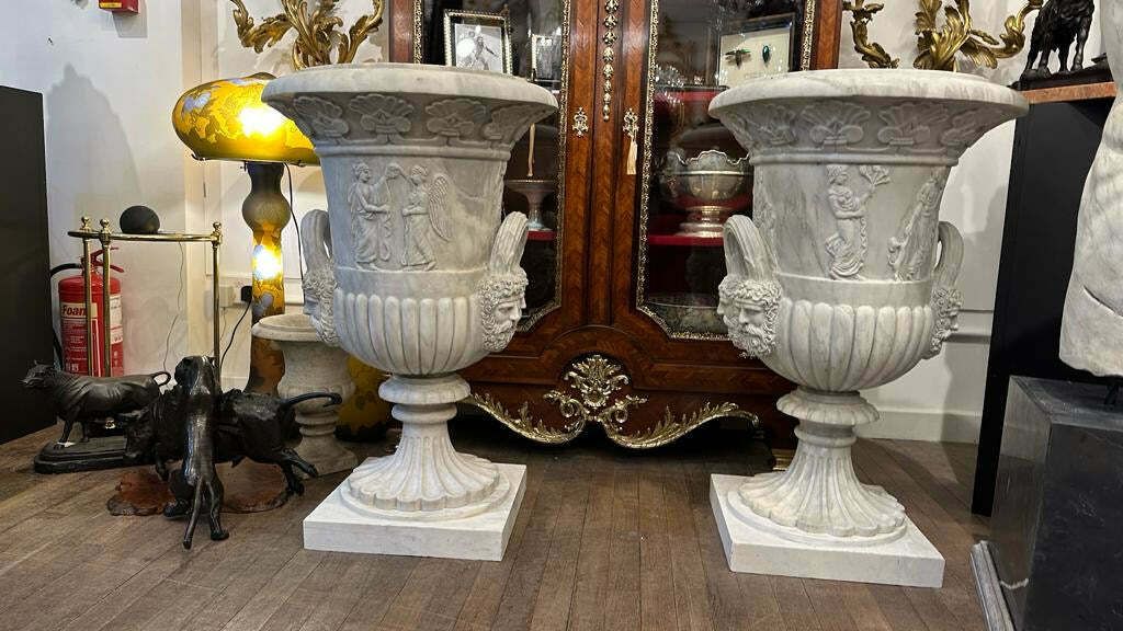 Pair Of Marble Antique Italian Urns photo Garden Decor
