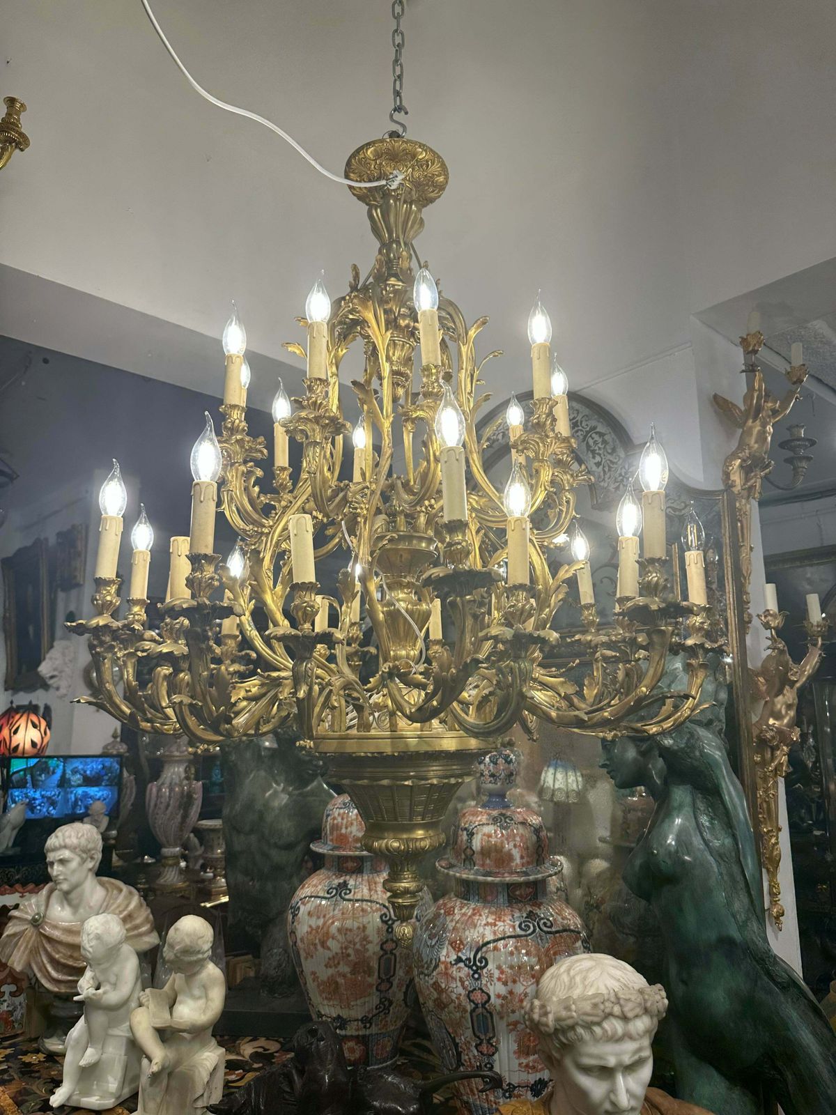 Huge, Solid Bronze, Antique French Royal Chandelier 24 Arms (Pair Available)