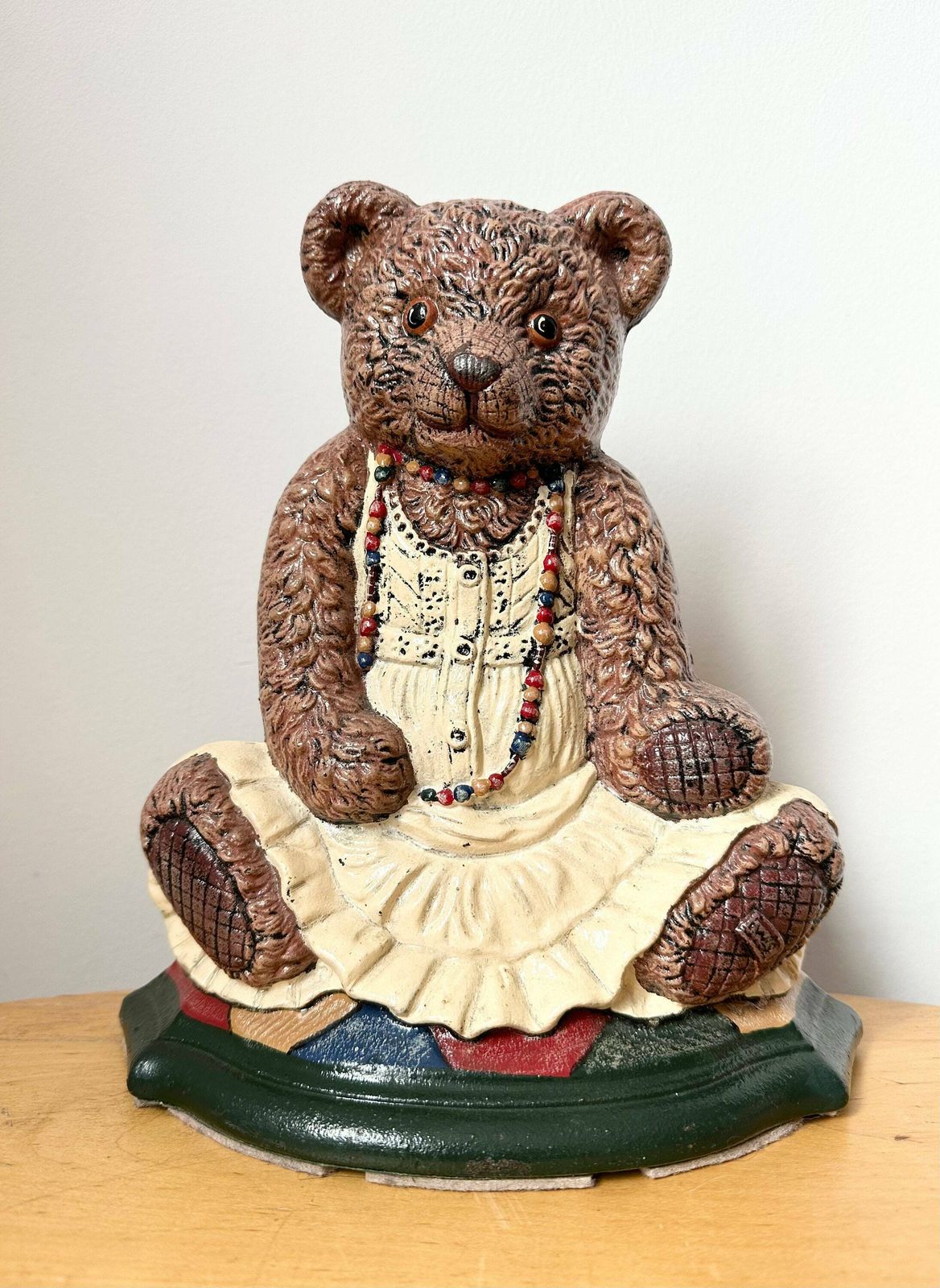 Large “Wright Studios'' Teddy Bear Cast Iron Door Stop photo furniture