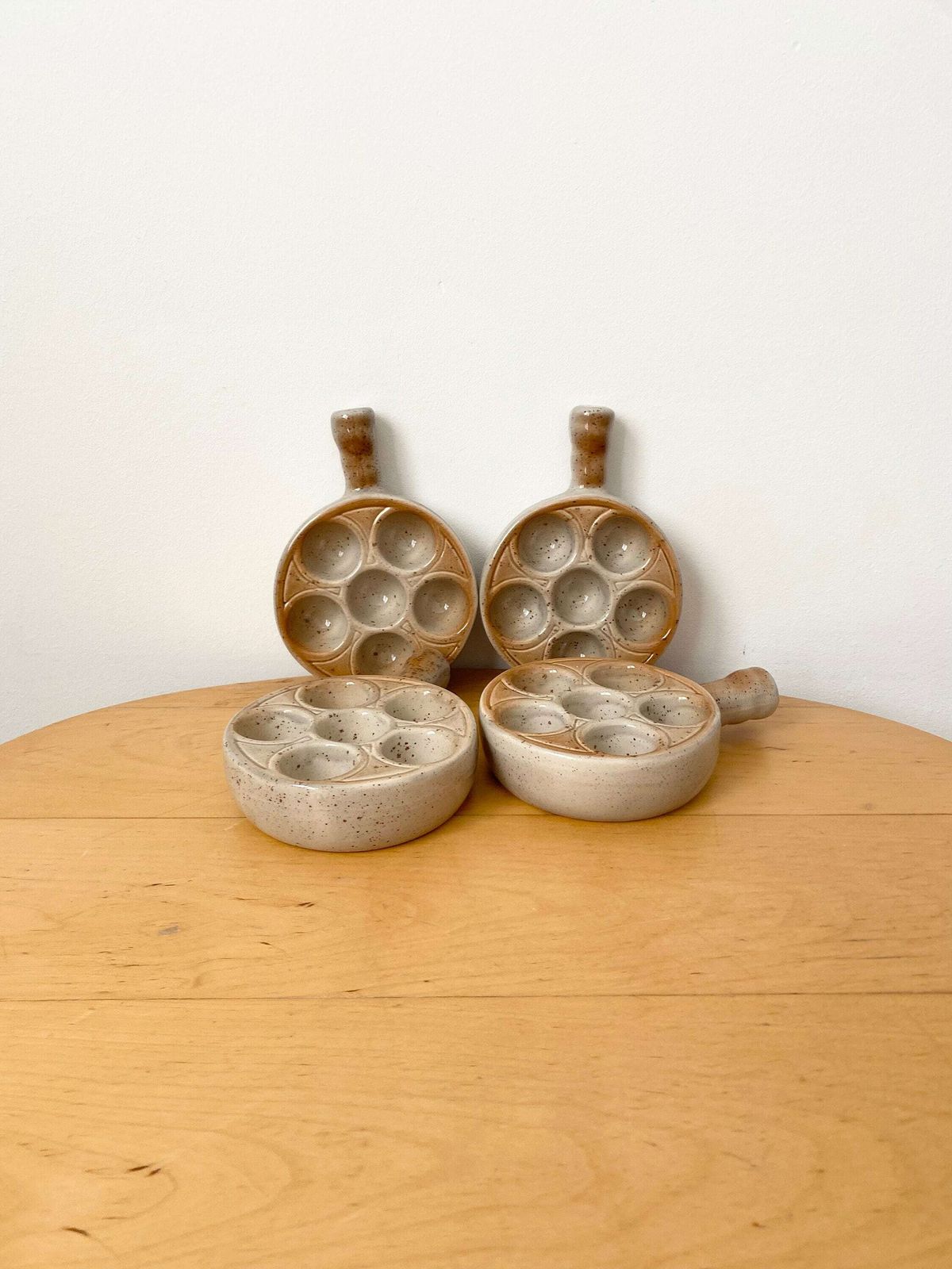 Emilie Henry French Escargot Baking And Serving Dish, Crème Brûlée Coloured Set Of 4 Snails Plate, French Ceramics