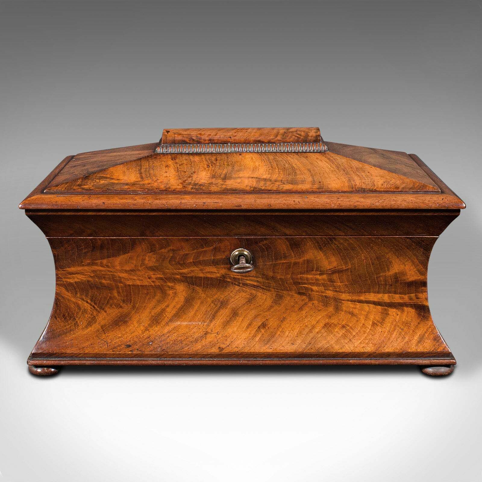 Antique Drawing Room Tea Caddy, English, Flame, Sarcophagus, Regency, Circa 1820 photo for sale