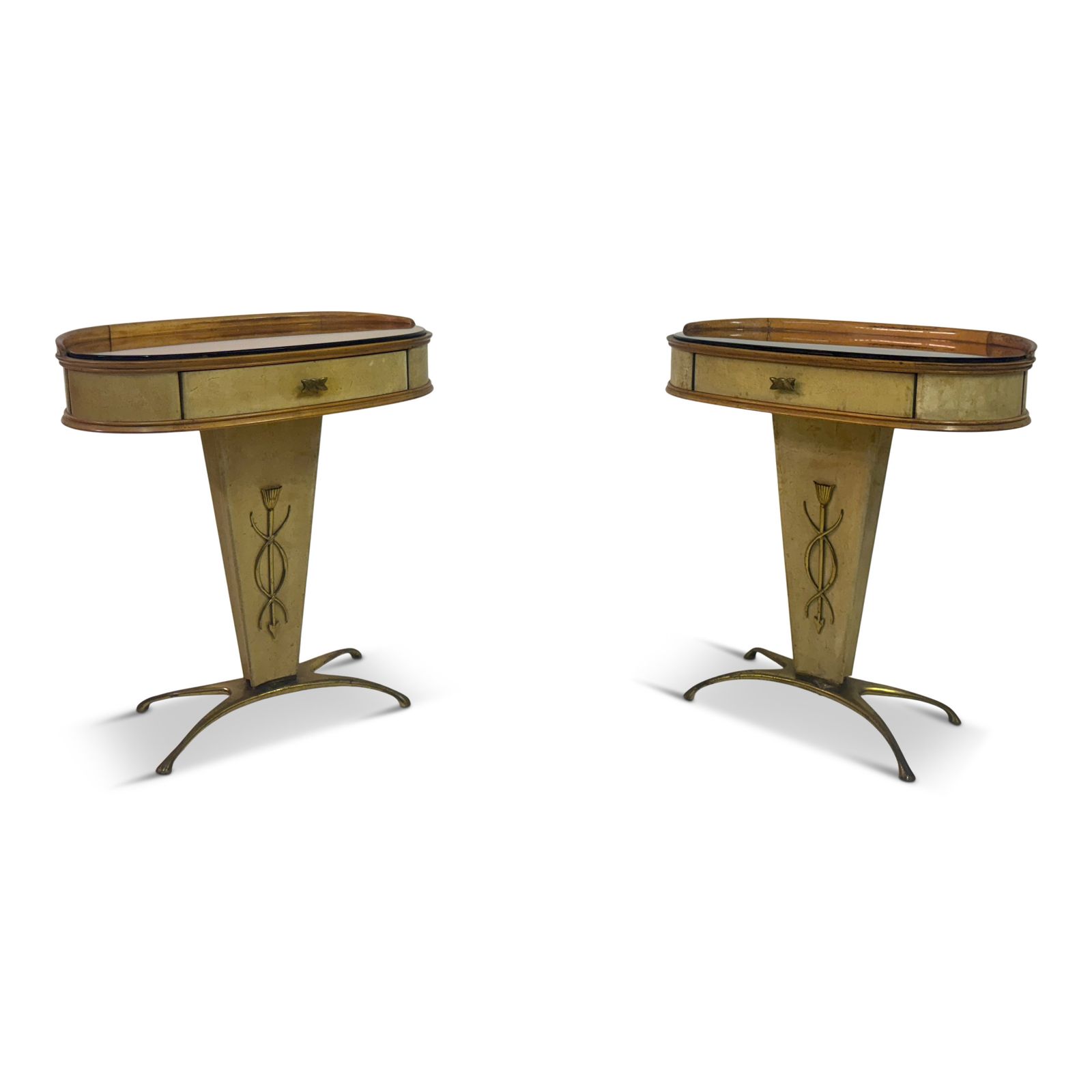 Pair Of 1950s Italian Parchment Bedside Tables Or Nightstands