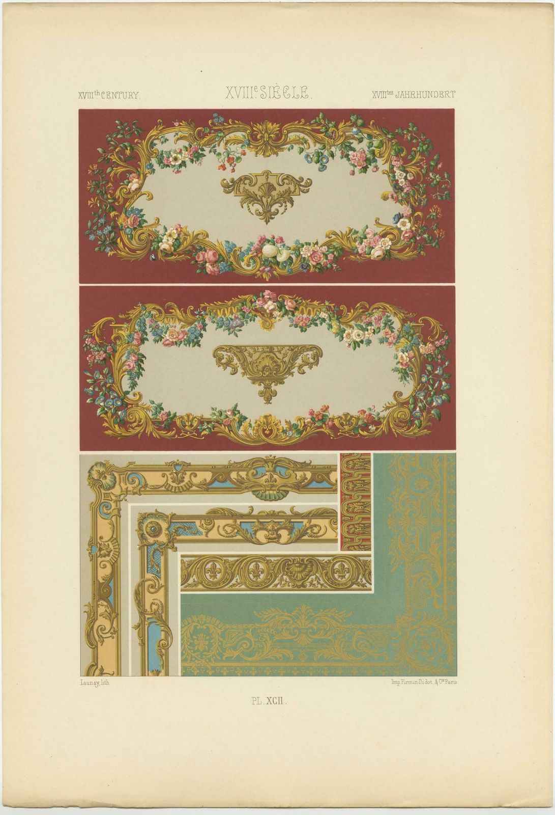 Pl. 92 Antique Print Of Xviiith Century Ornaments By Racinet, Circa 1890 photo furniture