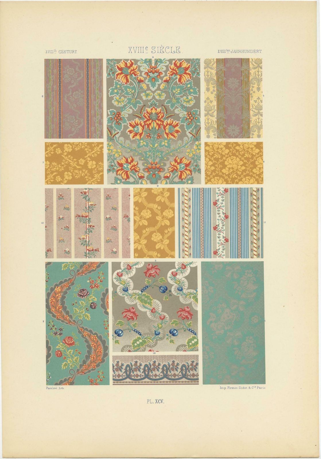 Pl. 95 Antique Print Of Xviiith Century Ornaments By Racinet, Circa 1890 photo for sale