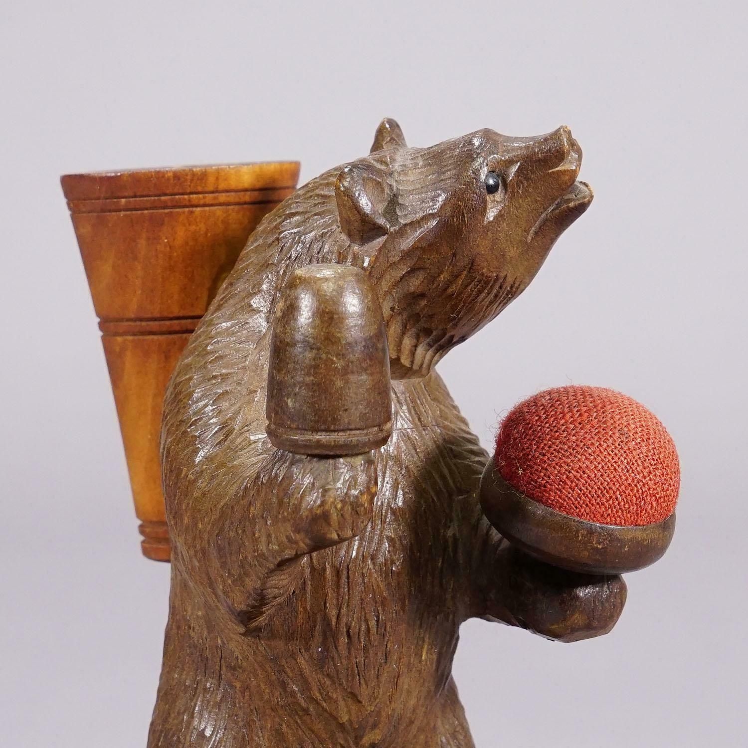 A Lovely Carved Black Forest Bear For Sewing Utensils, Pierre Michel, Brienz photo for sale